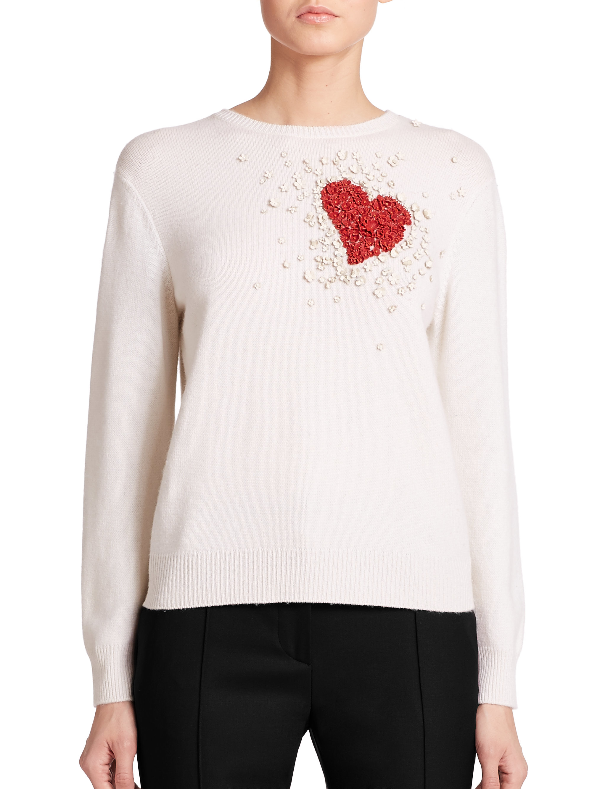 Valentino Beaded Cashmere Heart Sweater in White | Lyst