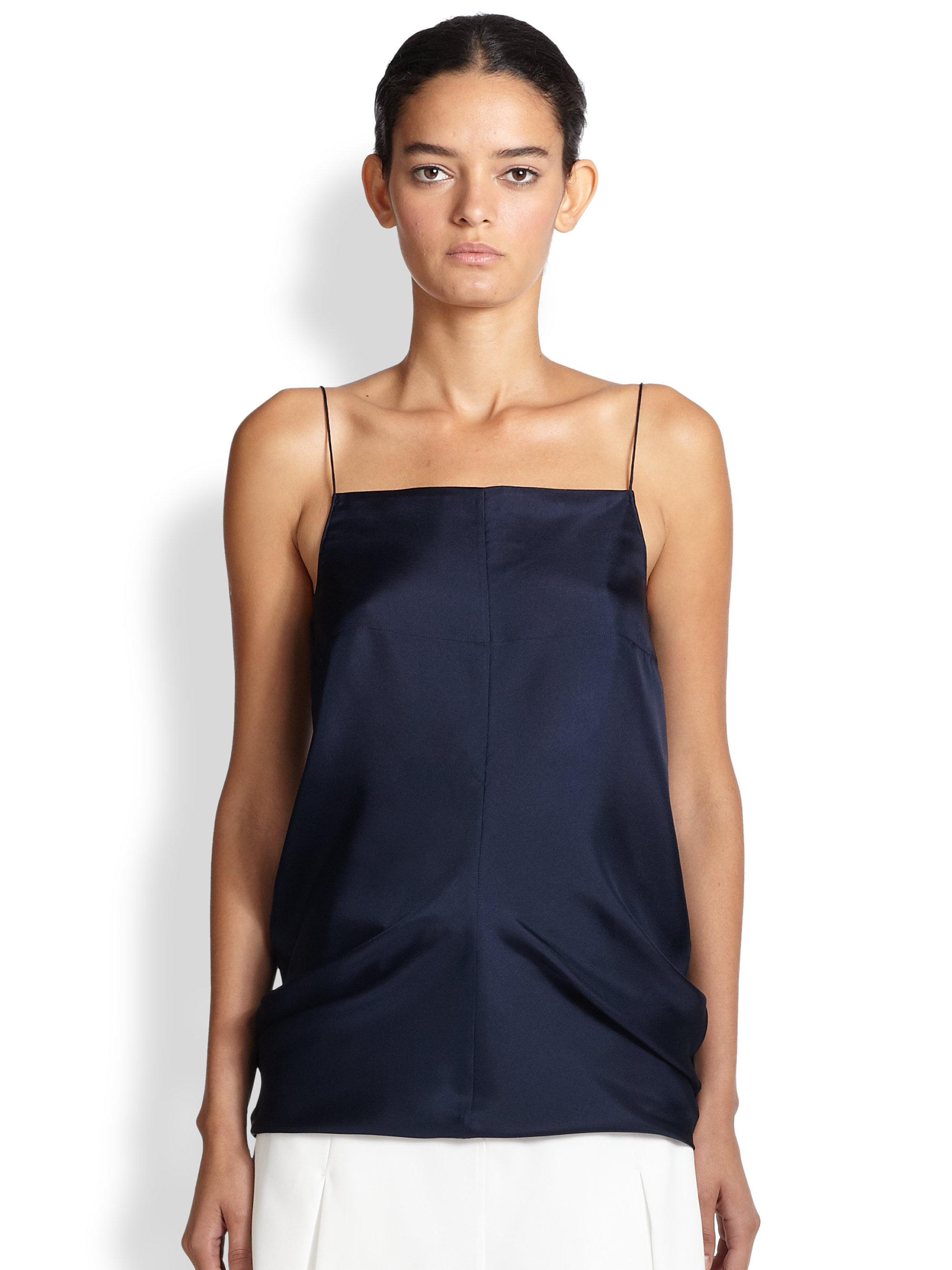 Acne Studios Alec Silk Spaghetti Strap Blouse In Navy (Blue)   Lyst