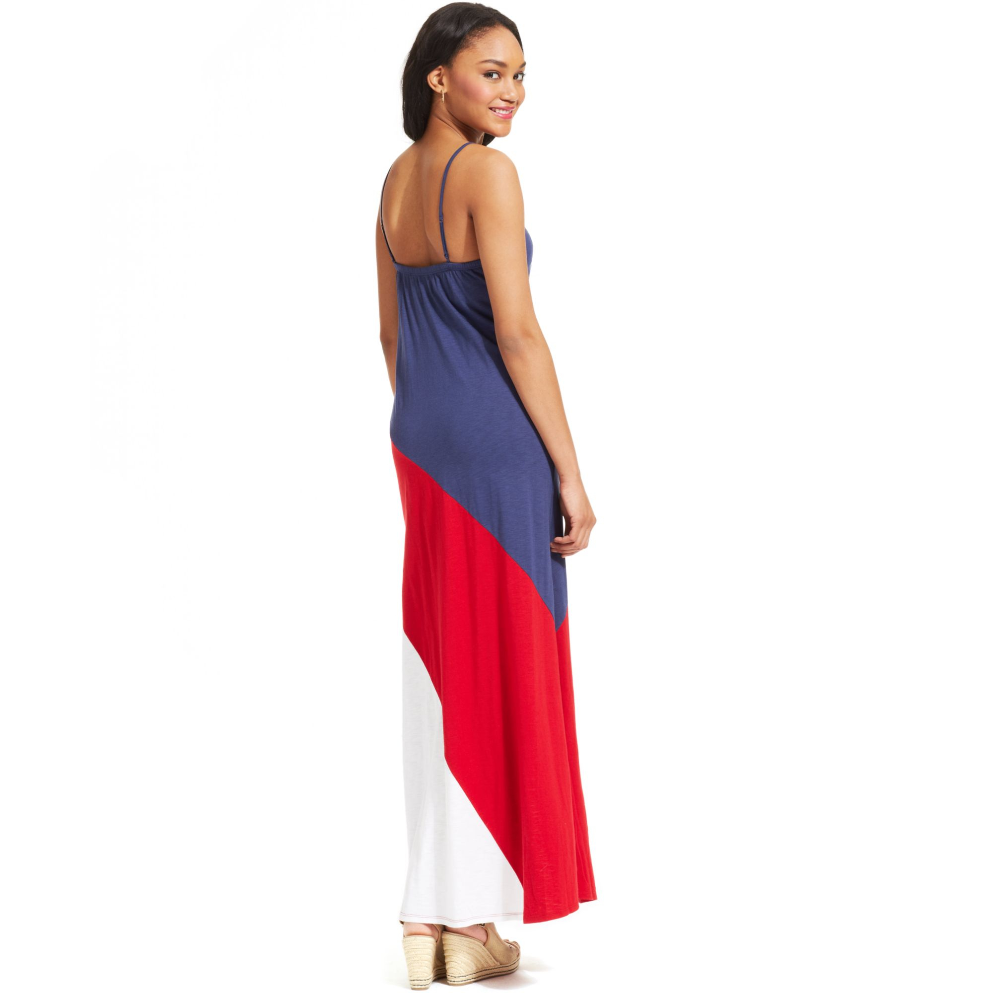 Tommy hilfiger Spaghettistrap Colorblocked Maxi Dress in Blue | Lyst