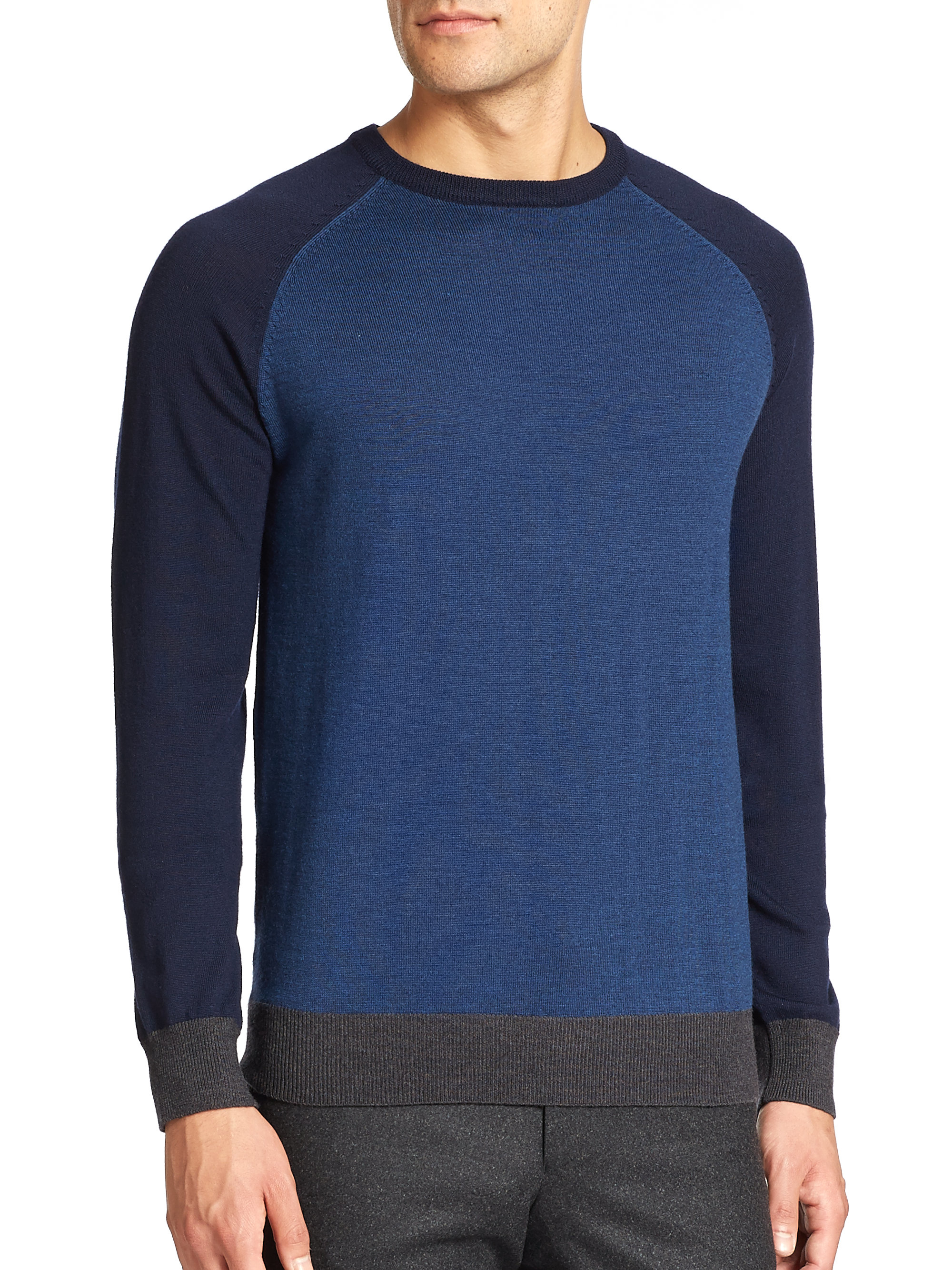 Lyst - Saks Fifth Avenue Merino Wool Baseball Sweater in Blue for Men