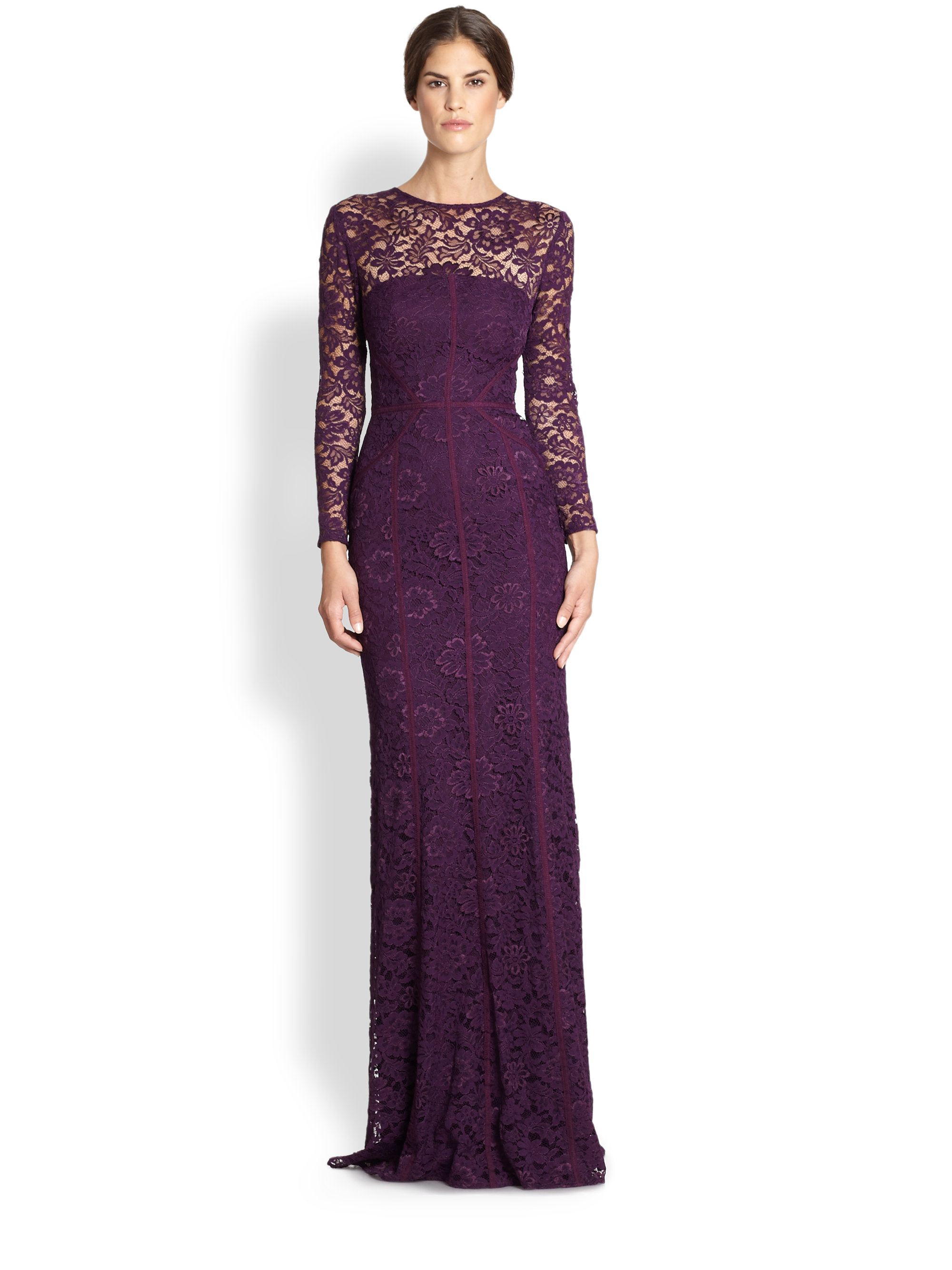 long sleeve lace purple dress