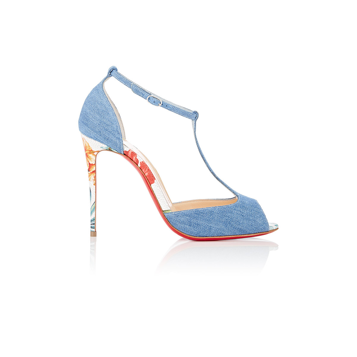 light blue denim pumps