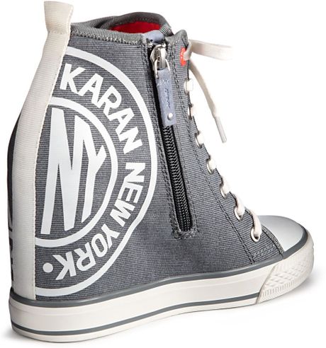 Dkny Grommet Sneaker Wedge with Token in Gray (DARK GREY) | Lyst