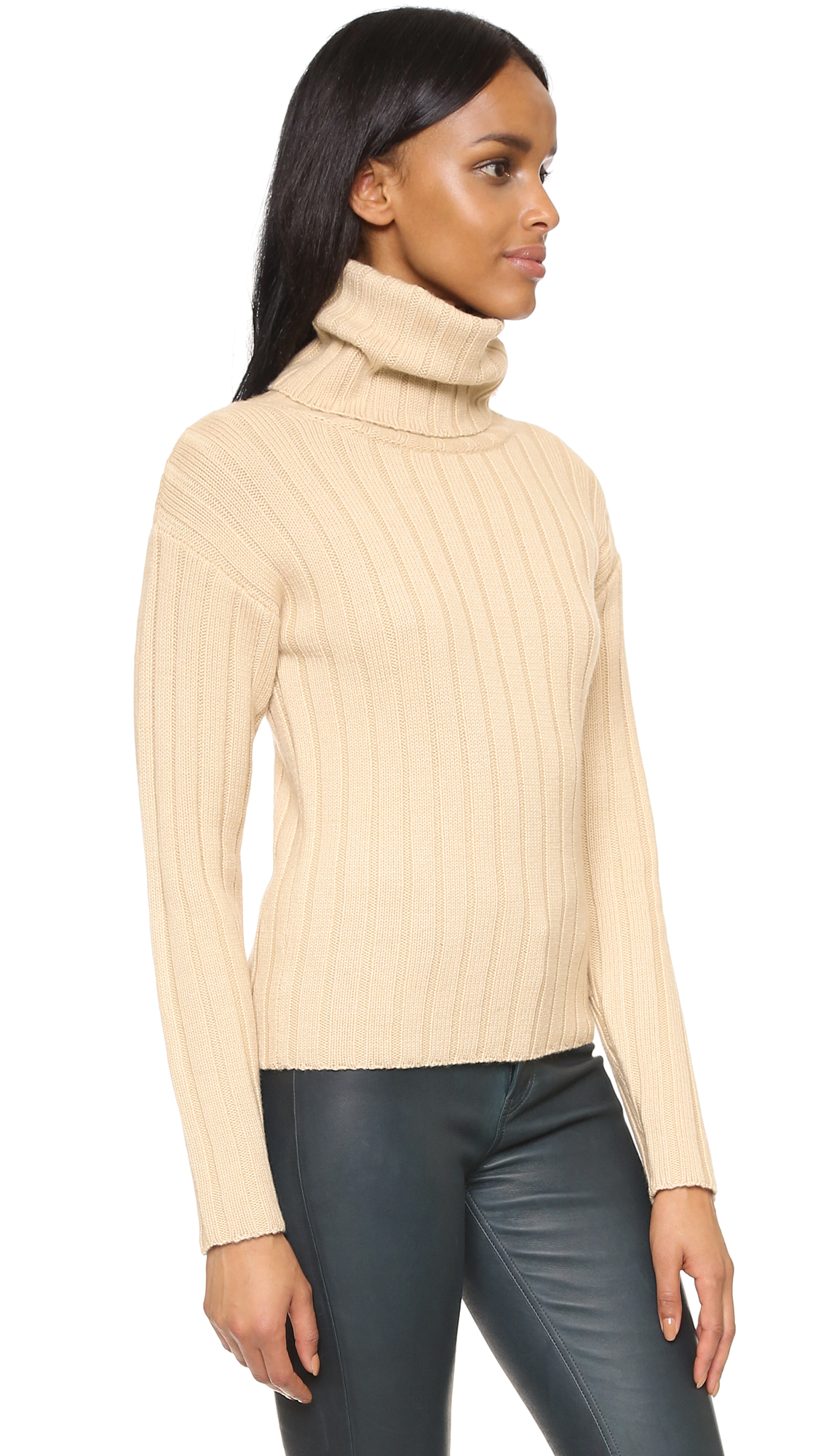 Lyst - Dkny Cropped Ribbed Turtleneck Pullover in Orange