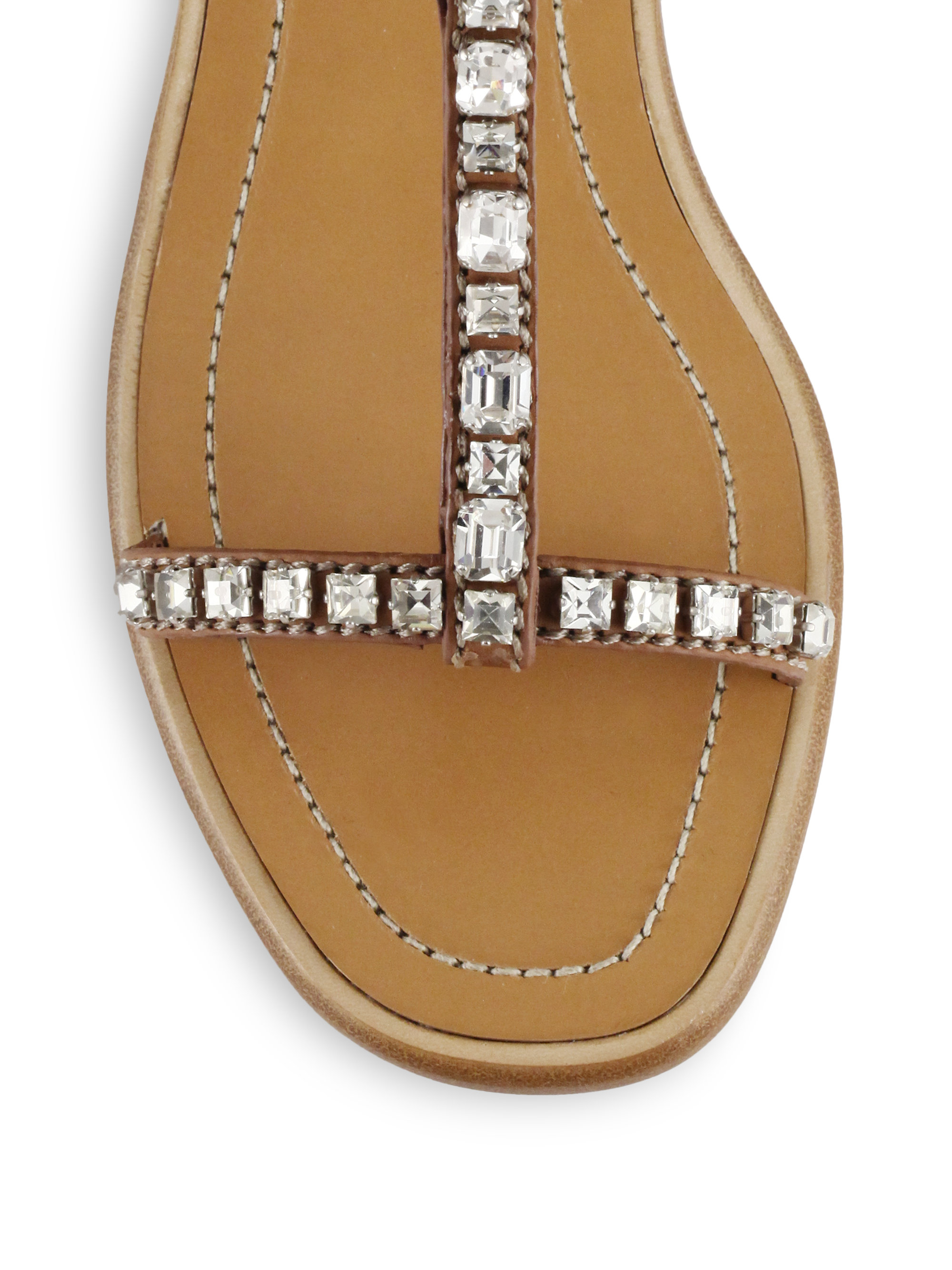 lyst prada swarovski leather sandals in brown lyst prada swarovski leather sandals in brown