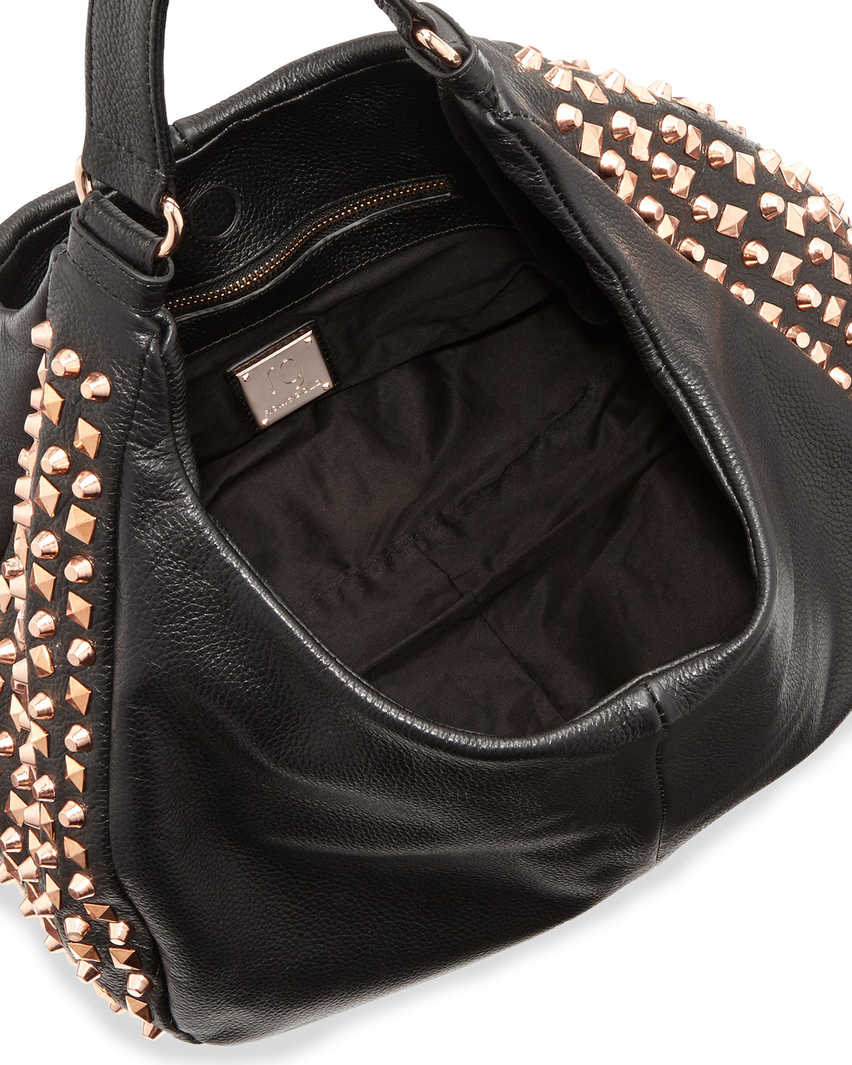 Lyst Romy Gold Drew Leather Studded Hobo Bag Blackrose In Blue Gallery