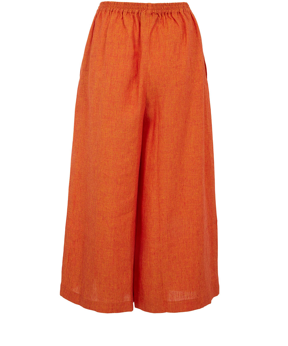 Lyst Eskandar Orange Wide  Crop  Linen  Trousers in Orange