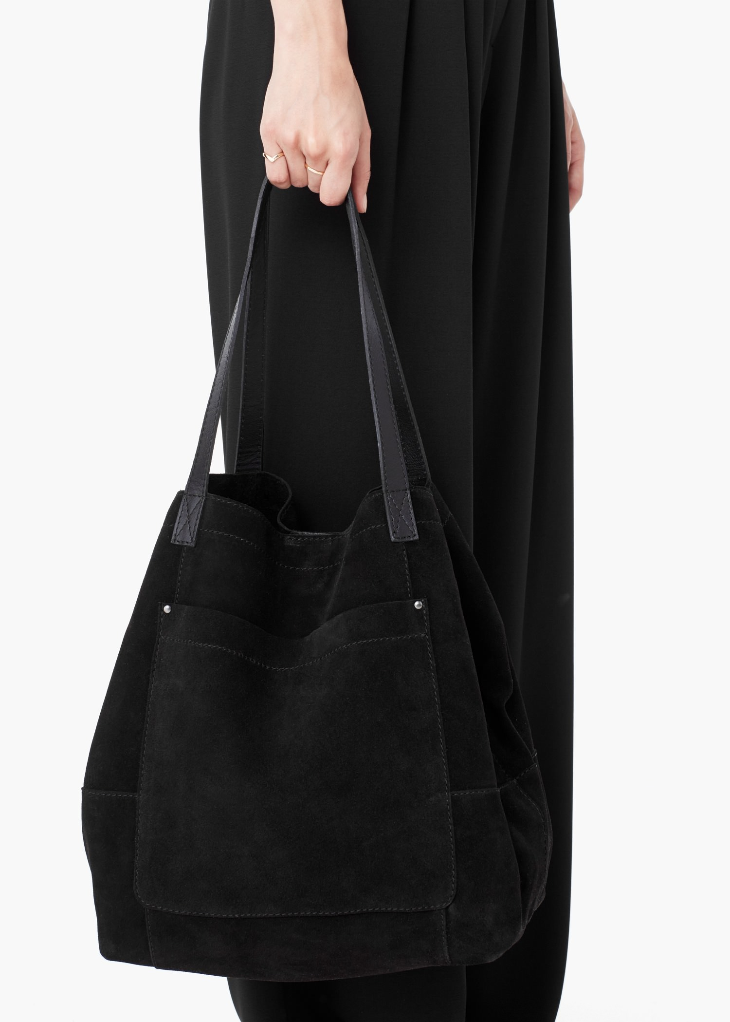 Mango Suede Shopper Bag in Black | Lyst