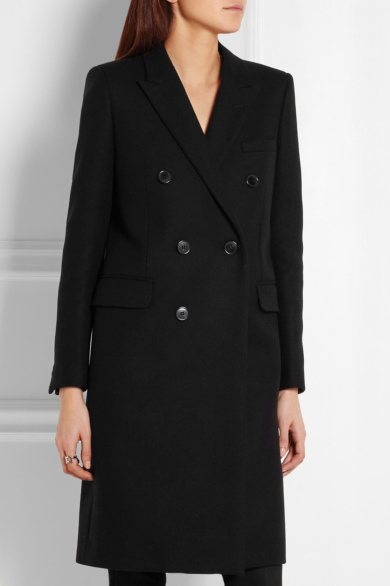 Lyst - Saint Laurent Double-breasted Wool-twill Coat in Black