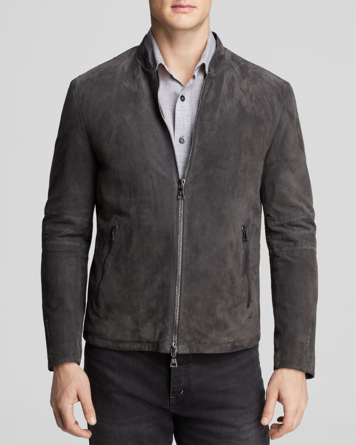 John varvatos Collection Zip Suede Jacket in Gray for Men | Lyst