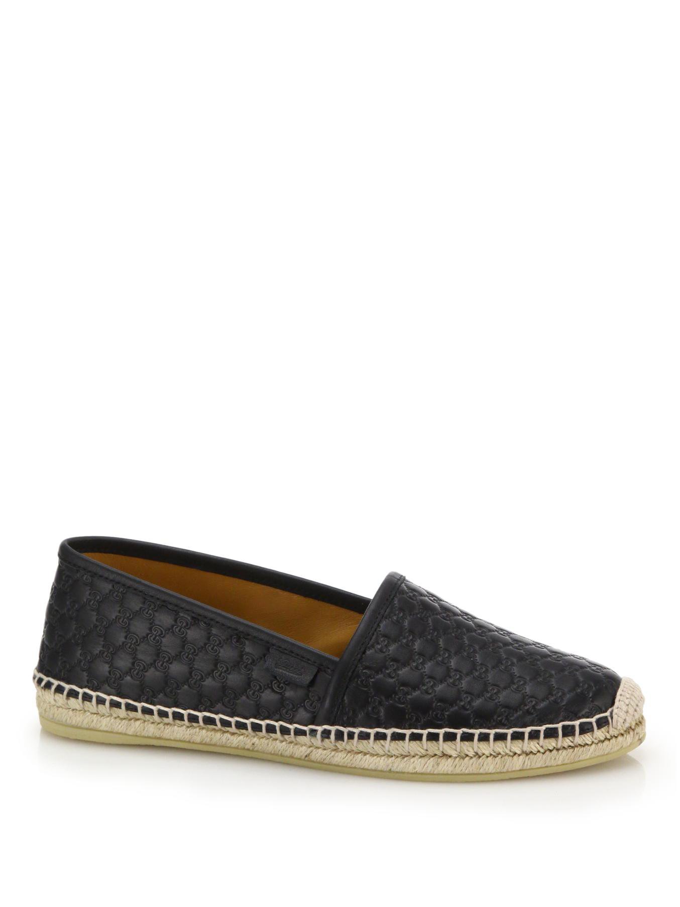 Gucci Pilar Embossed Leather Espadrilles in Black