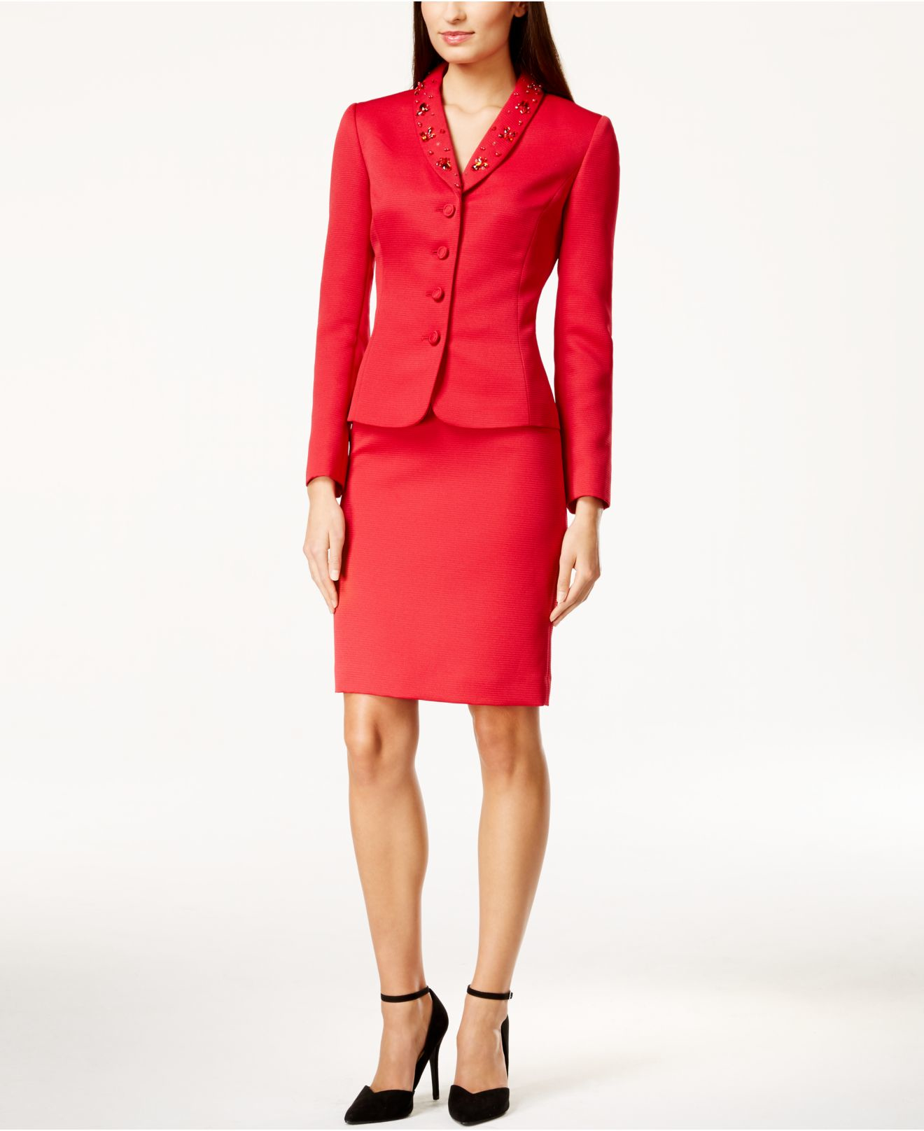 Lyst - Tahari Solid Crepe Skirt Suit in Red