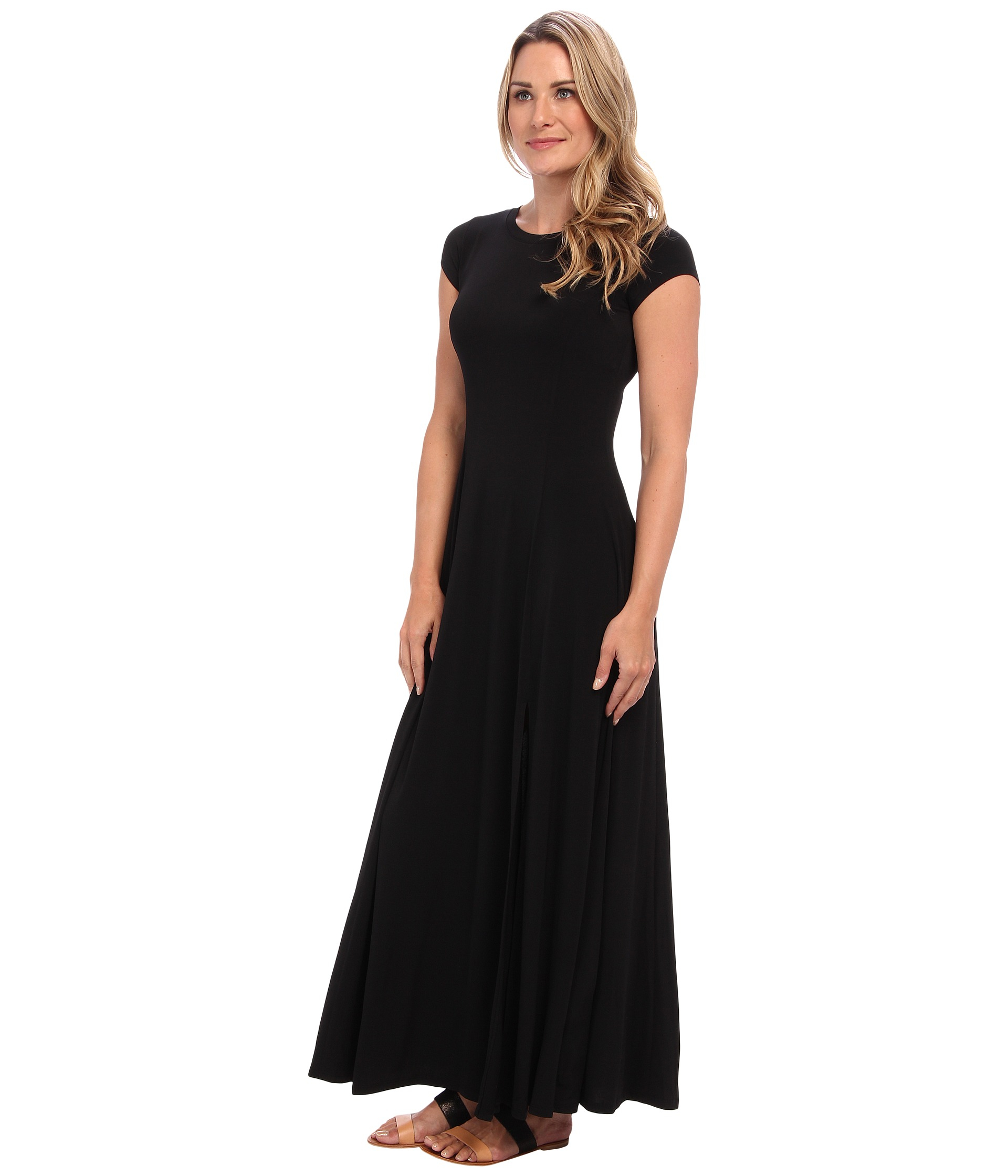 Michael michael kors Cap Sleeve Slit Maxi Dress in Black | Lyst