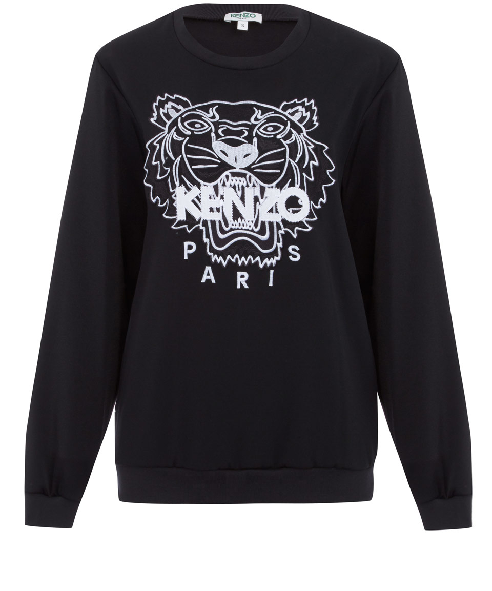 Kenzo Black Embroidered Tiger Crepe Top in Black | Lyst