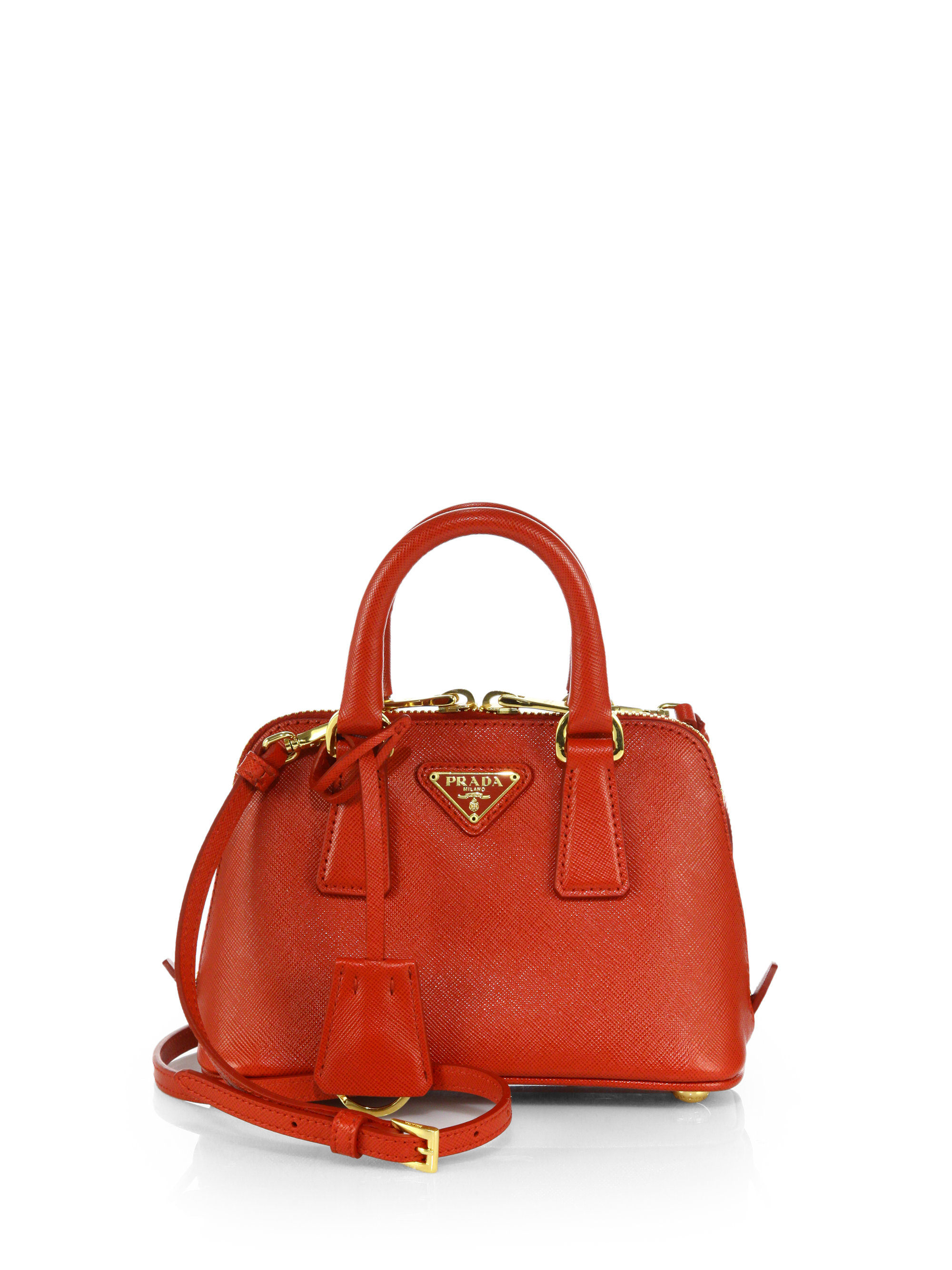 Prada Saffiano Lux Double Handle Mini Satchel in Red (FUOCO-RED ...  