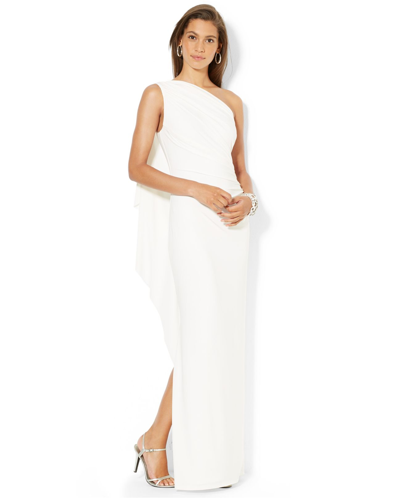 Lyst - Lauren By Ralph Lauren One-Shoulder Ruched Gown in White