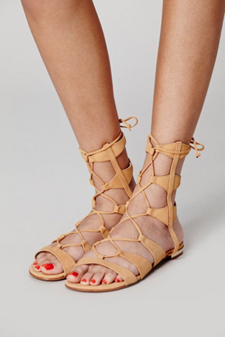 Schutz Lina Lace-Up Sandals in Natural | Lyst
