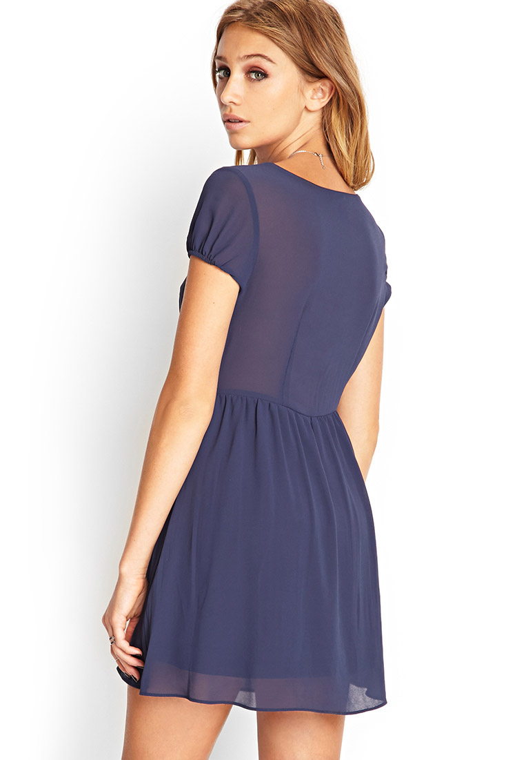 Forever 21 Puff Sleeve Chiffon Dress in Blue | Lyst