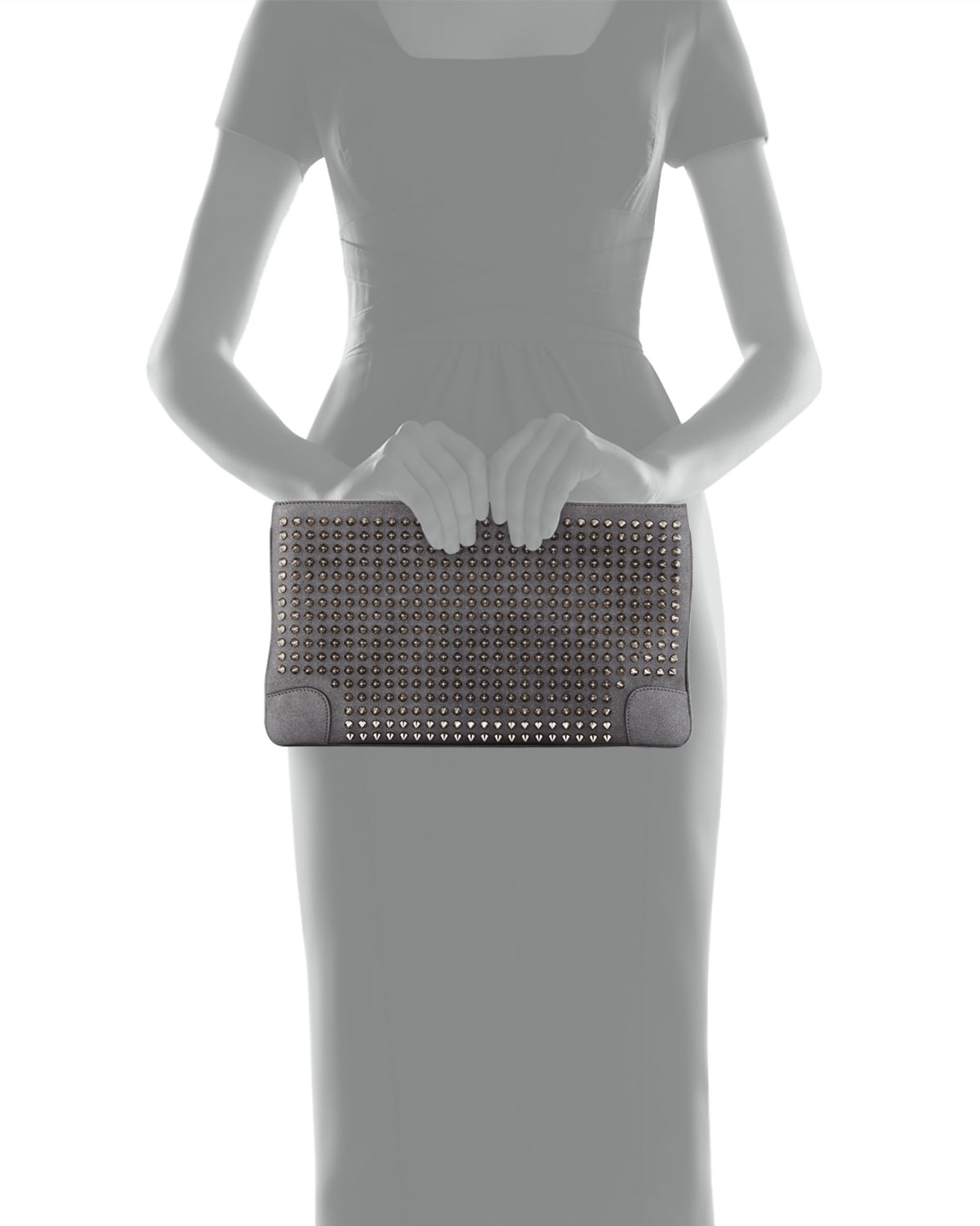 Christian louboutin Loubiposh Spikes Metallic Clutch Bag in Silver ...  