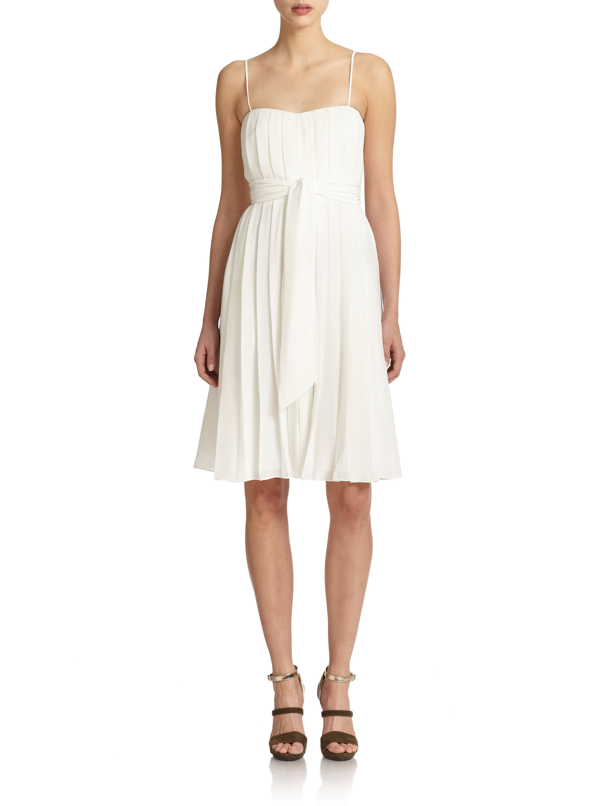Lyst - L'Agence Pleated Chiffon Sash-belted Dress in White