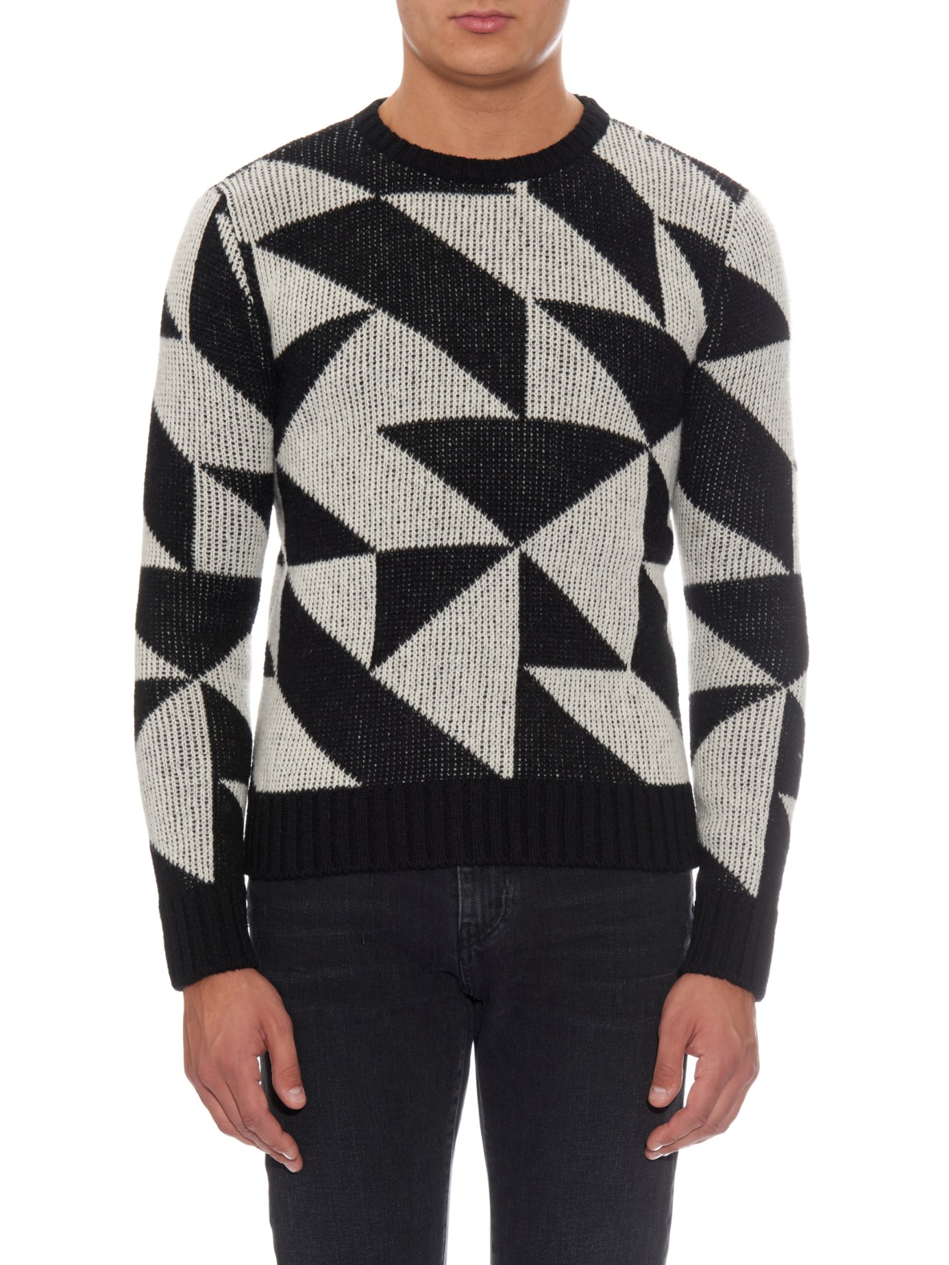 Lyst Saint Laurent Geometric Woolknit Sweater in Black for Men
