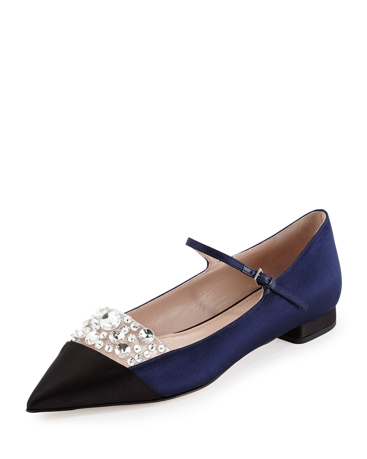 Lyst - Miu Miu Jewel-Embellished Satin Ballerina Flat in Black