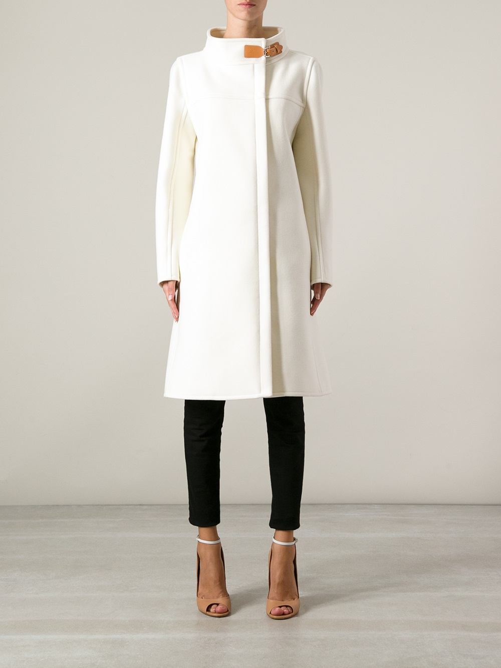 Lyst - Courreges Buckle Fastening Funnel Neck Coat in White