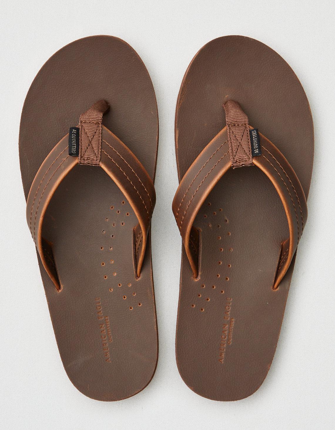 brown leather flip flops mens