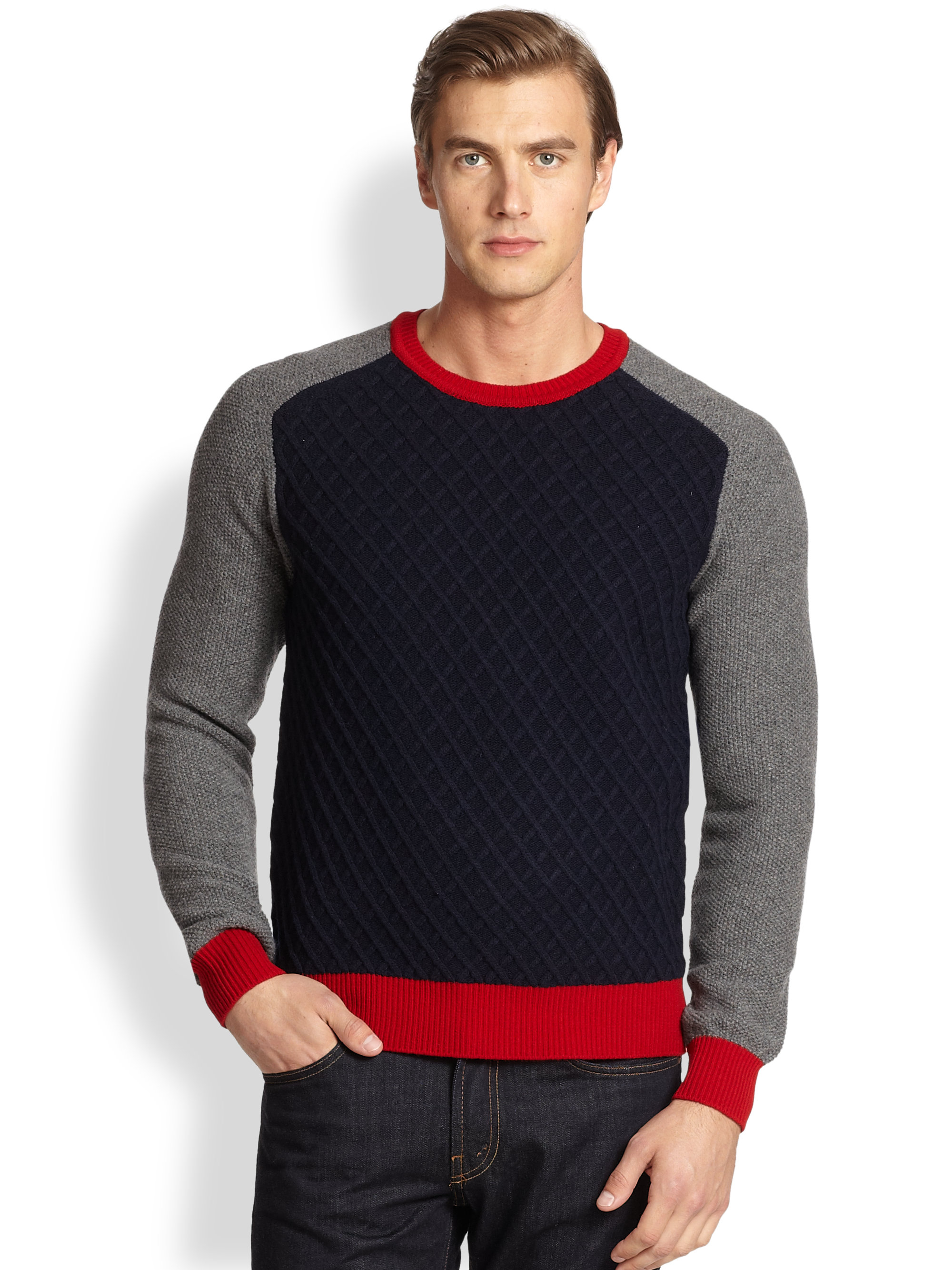Lyst - F. Faconnable Colorblock Sweater in Blue for Men