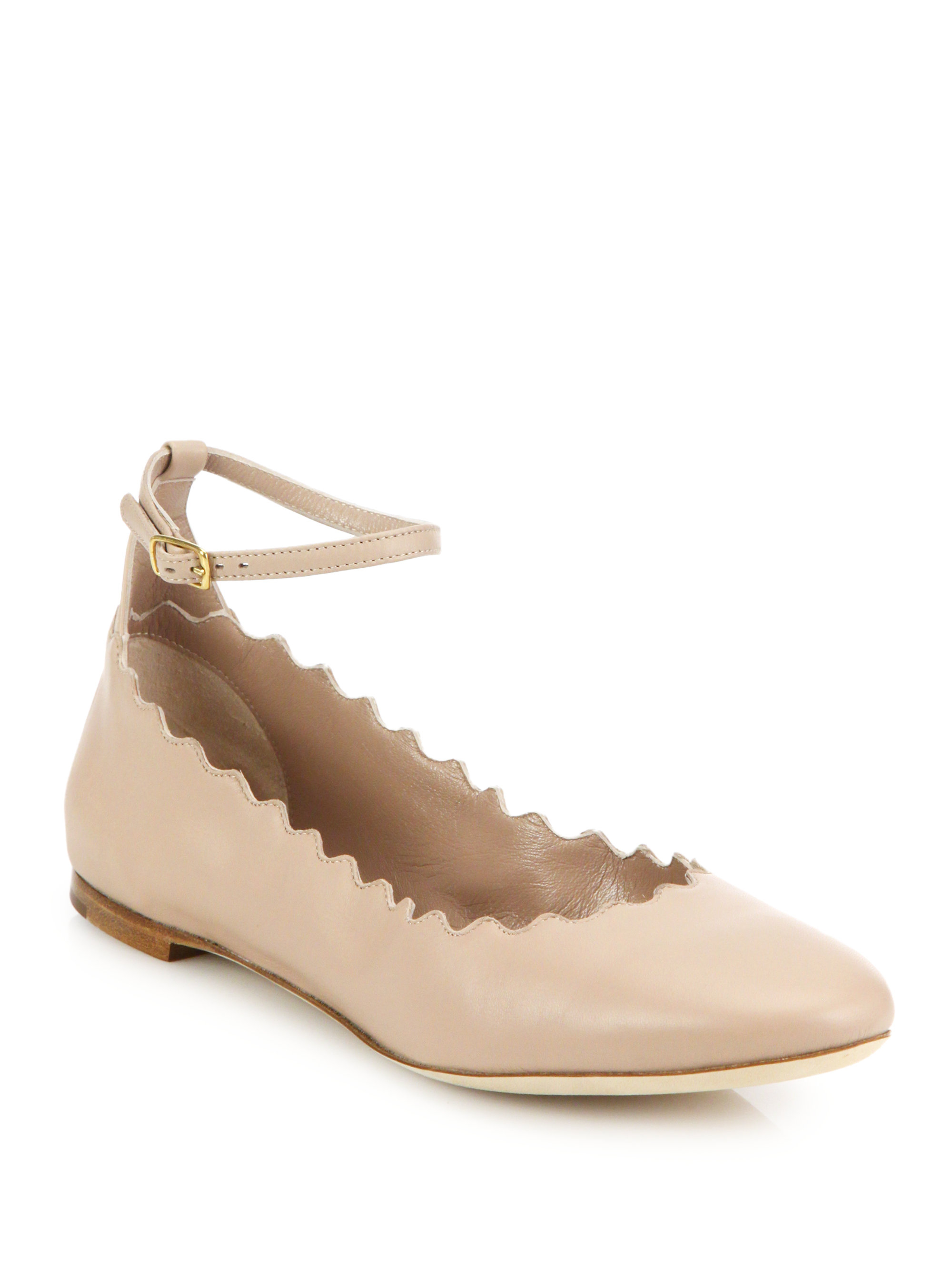Chloé Scalloped Leather Ankle-strap Flats in Pink - Lyst