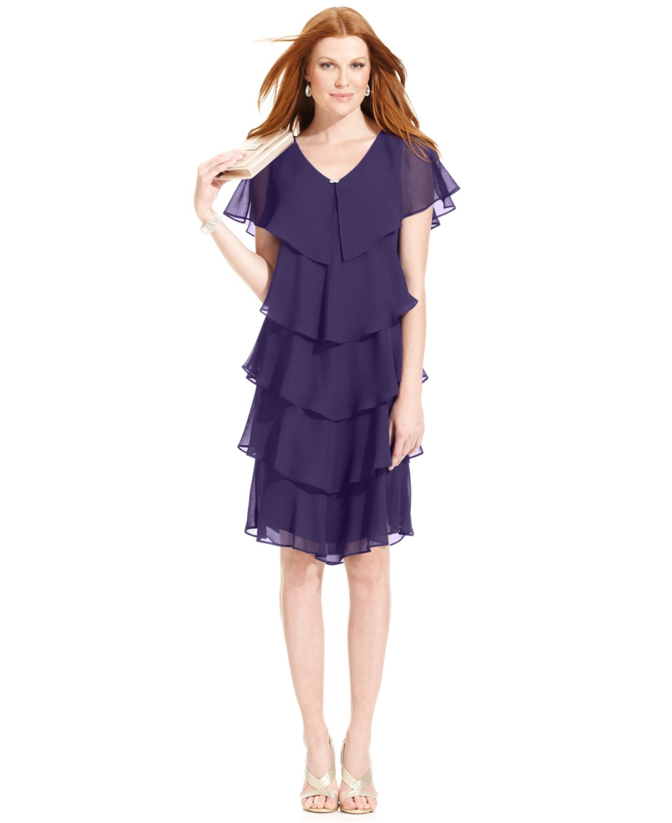 Lyst Patra Short Sleeve Tiered Dress In Purple Gallery