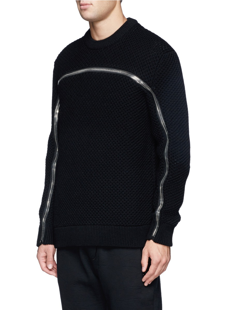 Lyst Givenchy Zip Eyelet Knit Sweater in Black for Men