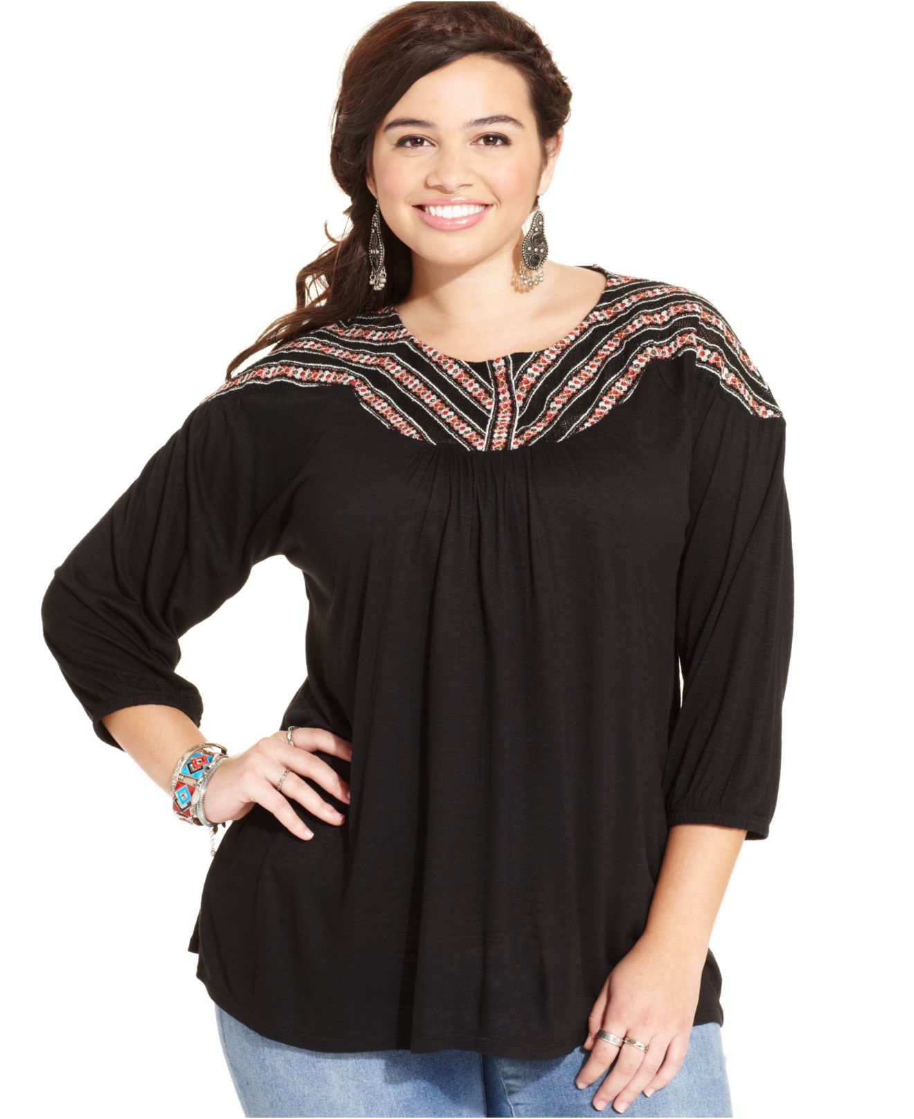 Lyst - Lucky Brand Lucky Brand Plus Size Embroidered Peasant Top in Black
