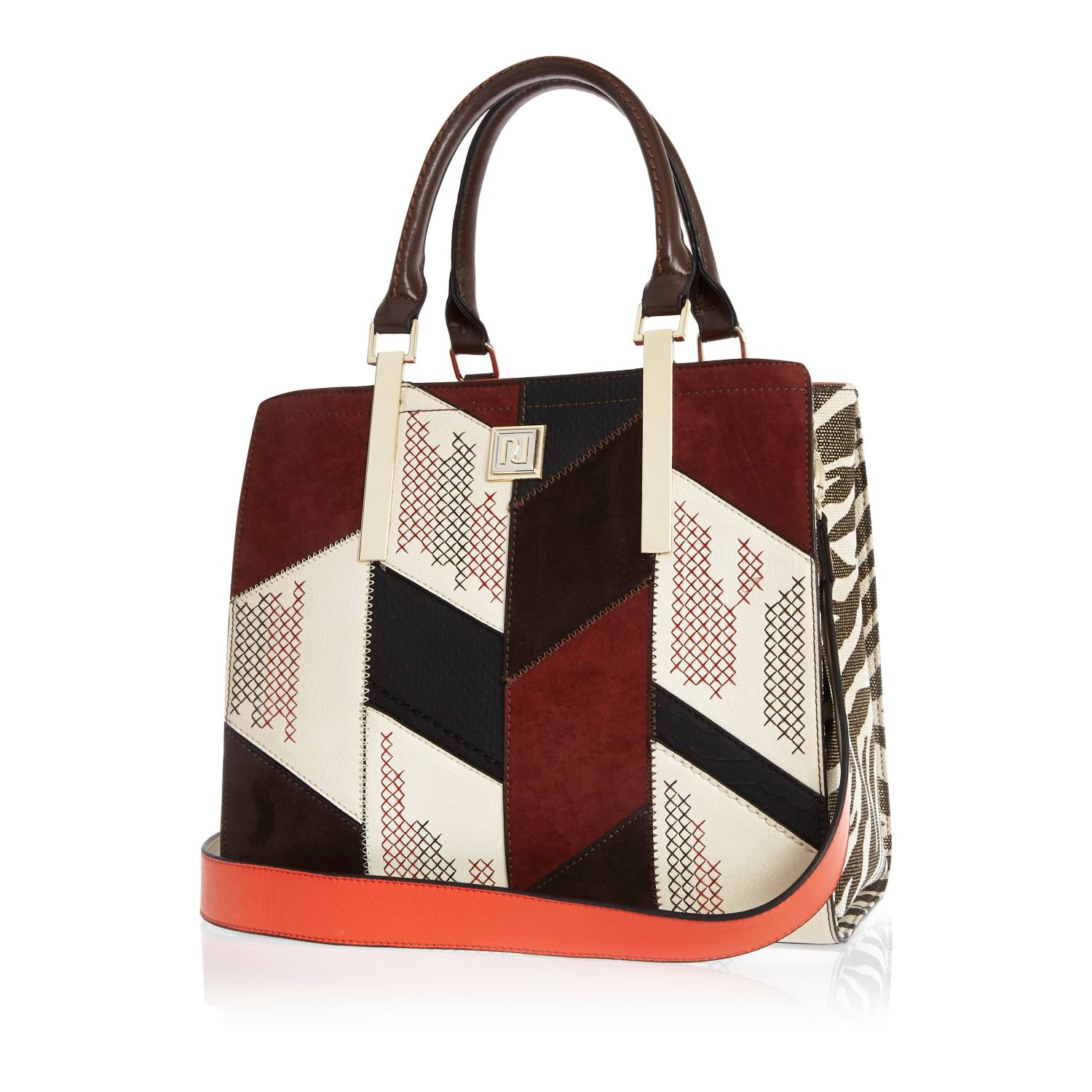Lyst - River Island Red Patchwork Tote Handbag in Red