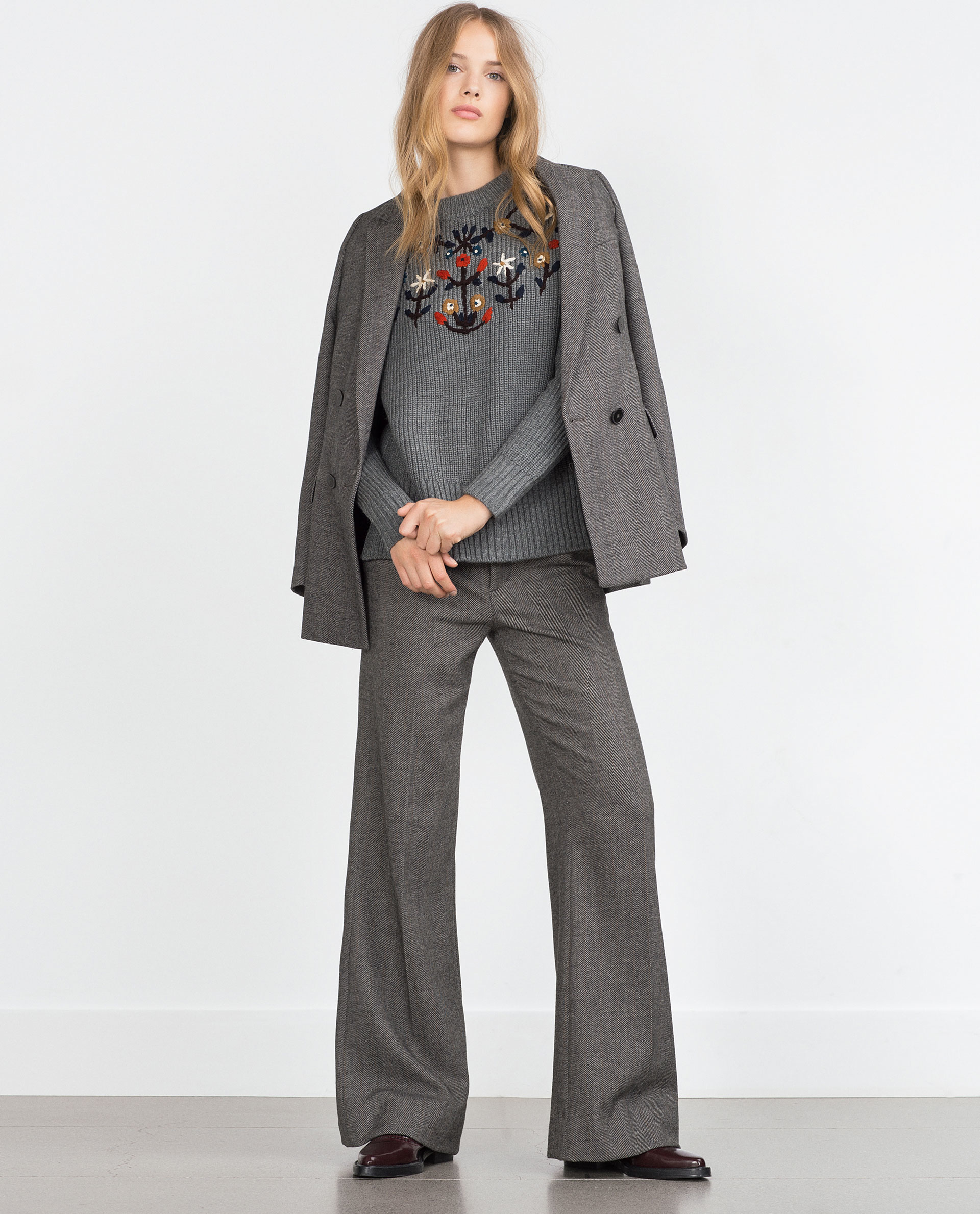 Zara Embroidered Sweater in Gray Lyst