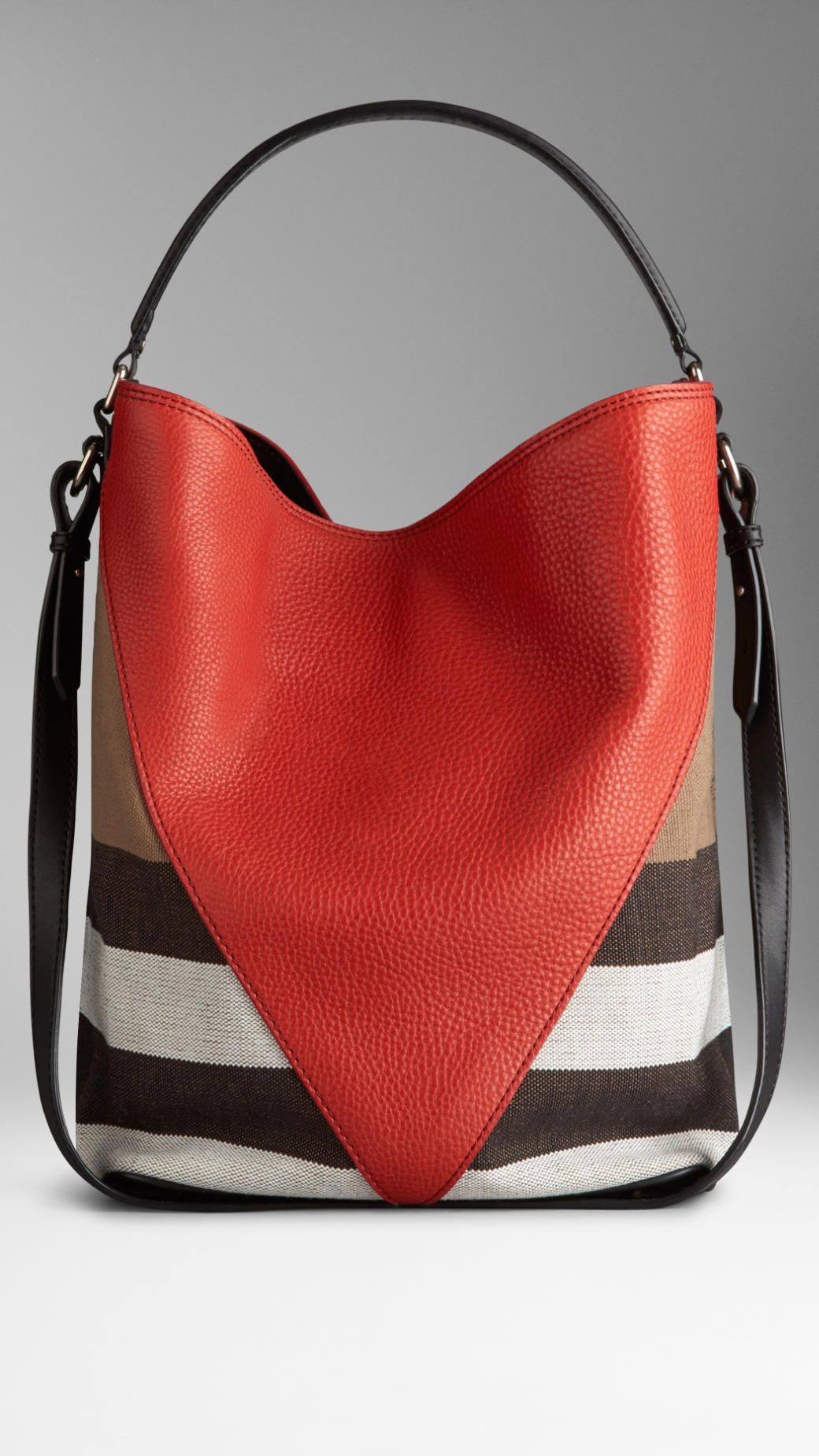 Lyst - Burberry Medium Canvas Check Leather Chevron Hobo Bag in Red