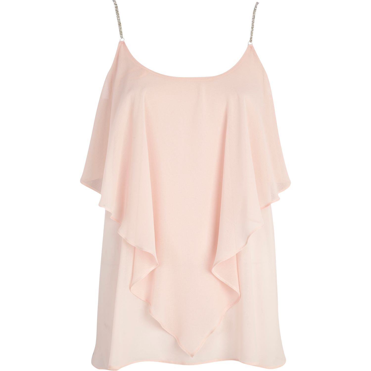 River Island Light Pink Rhinestone Strap Layered Cami Top in Pink | Lyst