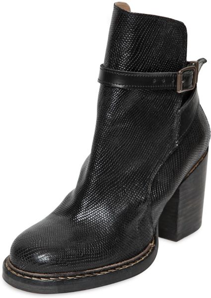 Purified 80mm Leather Lizard Print Belted Boots in Black | Lyst