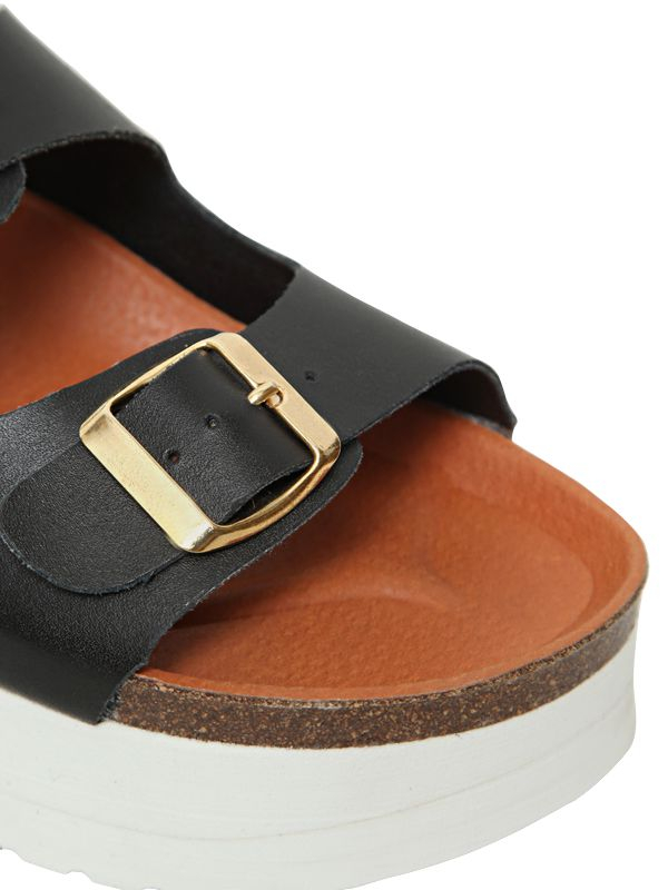 KG by Kurt Geiger 60mm Leather Platform Slide Sandals in Black - Lyst