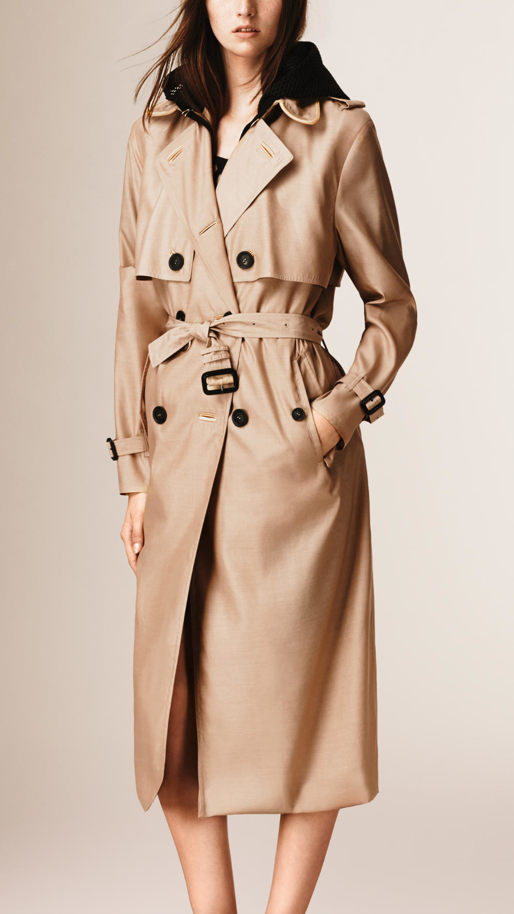 Lyst - Burberry Silk Wool Trench Coat in Natural