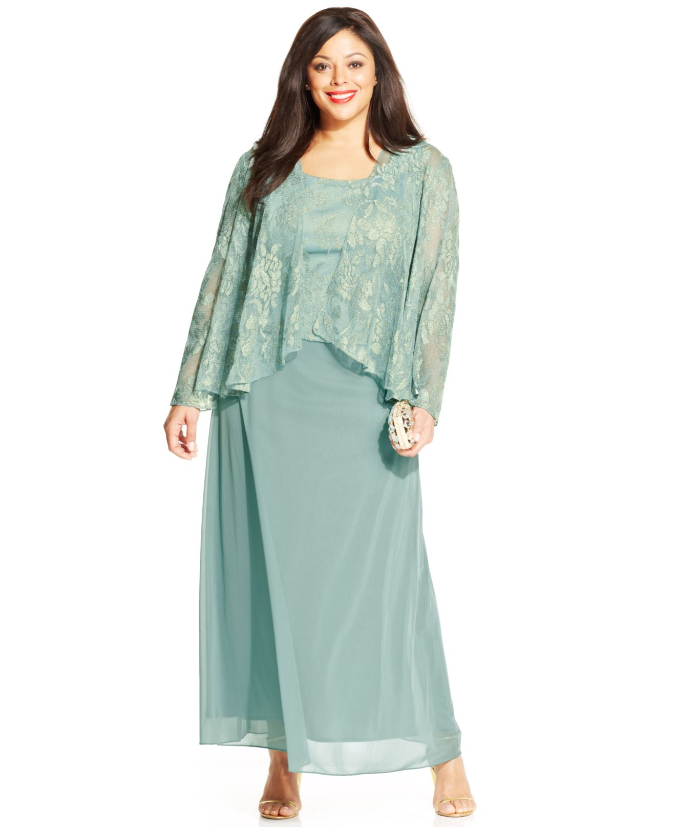 Lyst - Patra Plus Metallic Lace Dress And Jacket in Blue