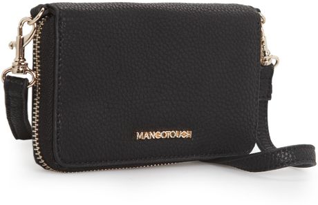 Mango Detachable Strap Pebbled Wallet in Black | Lyst