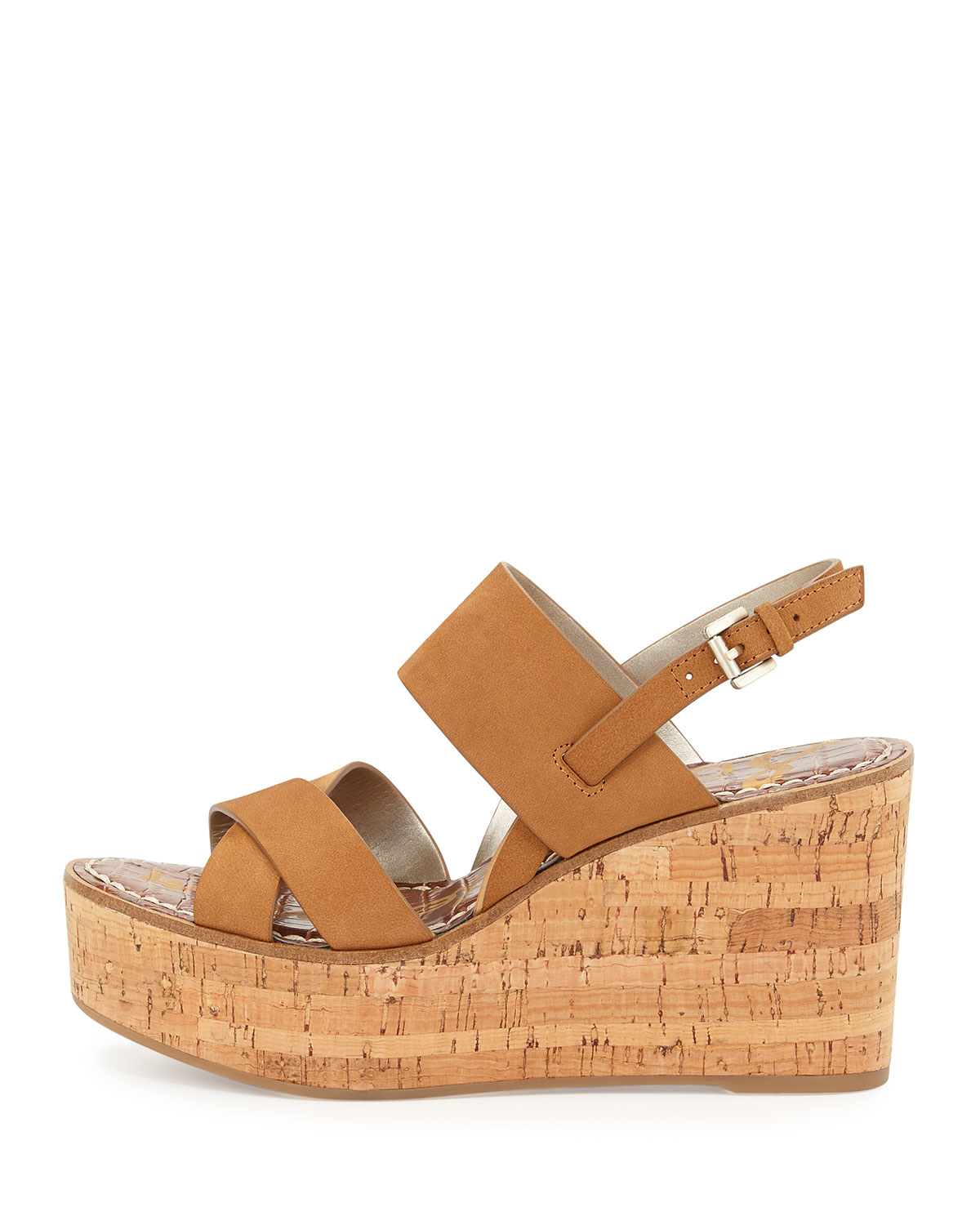 Sam edelman Destiny Leather Cork-wedge Sandal in Brown (CAMEL) | Lyst