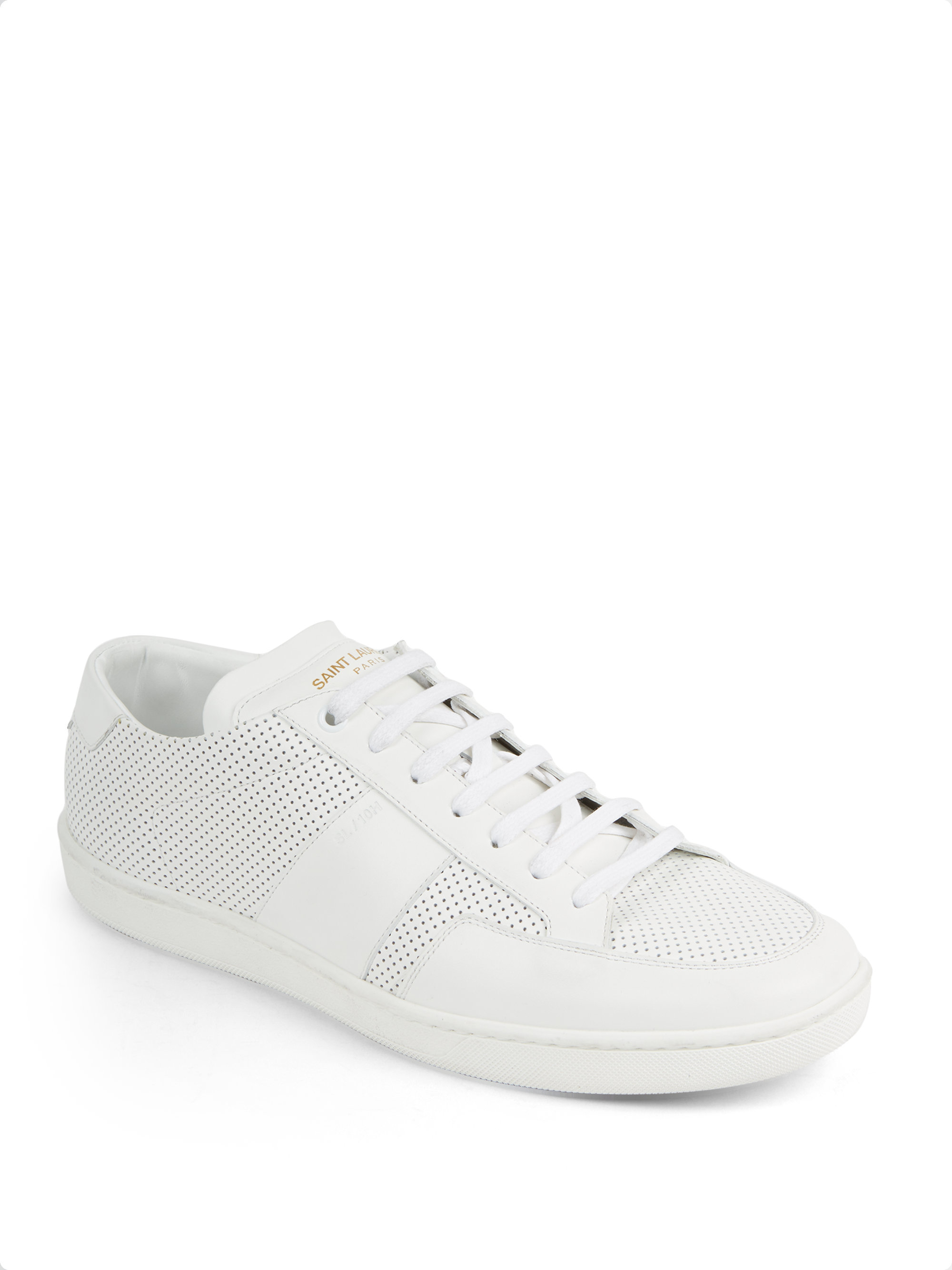 Lyst - Saint laurent Tonal Perforated Leather Sneakers in White for Men