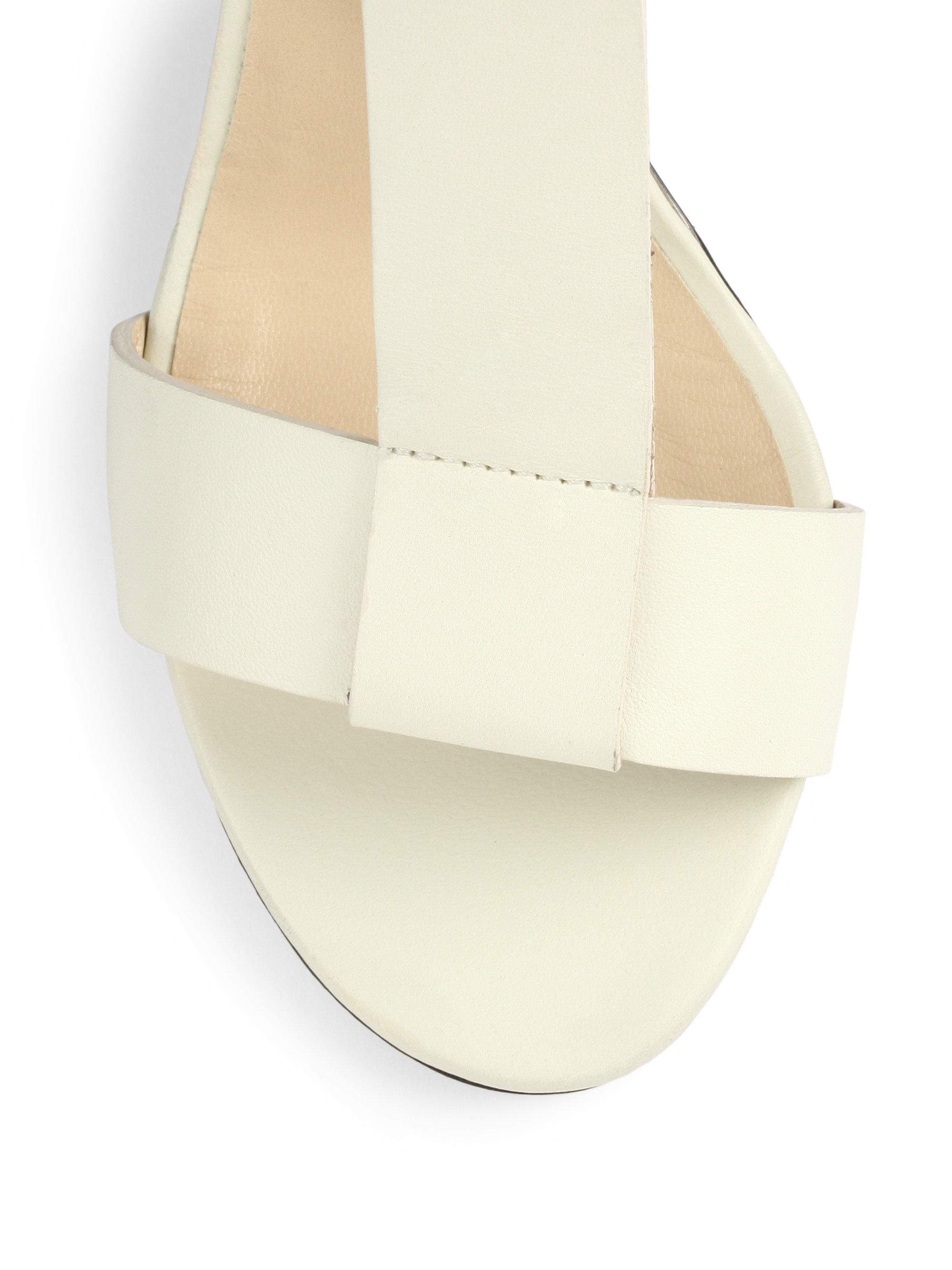 Lyst - Jimmy Choo Maxy Leather T-Strap Platform Wedge Sandals in White