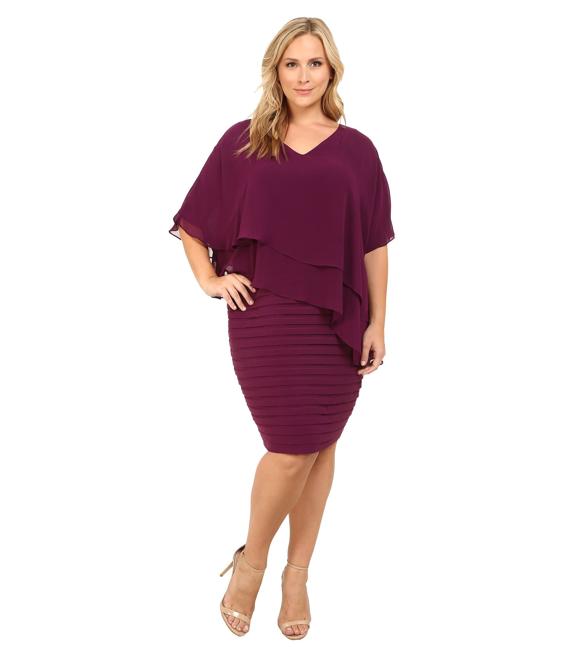 Lyst - Adrianna Papell Plus Size Layered Chiffon Caplet Band Matte ...