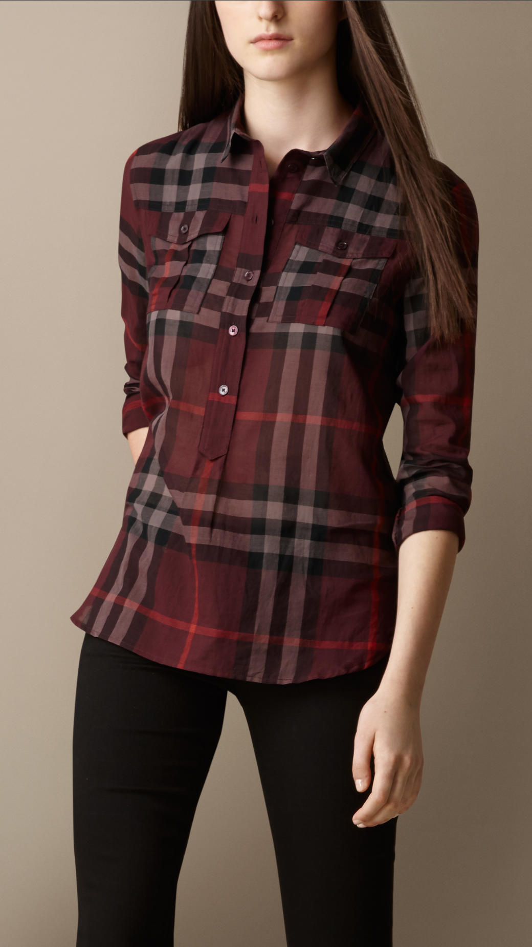 Lyst - Burberry Check Cotton Smock Shirt in Red