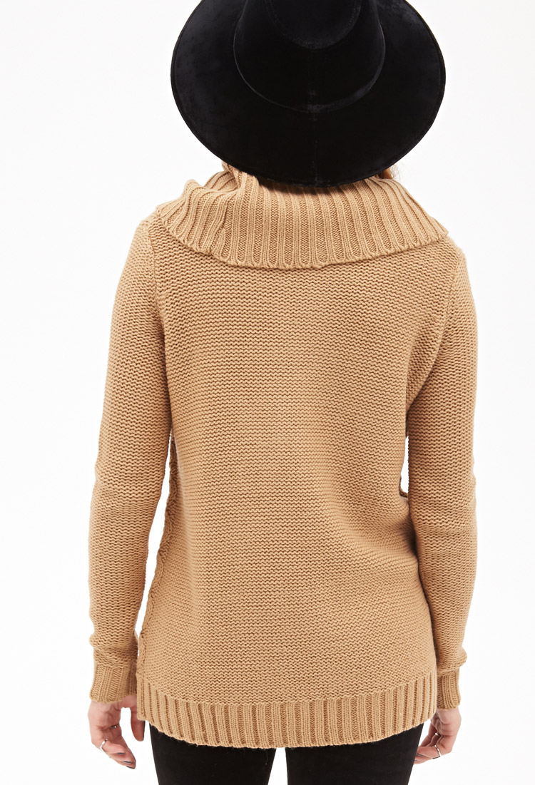 Forever 21 Turtleneck Cable Knit Sweater in Natural | Lyst