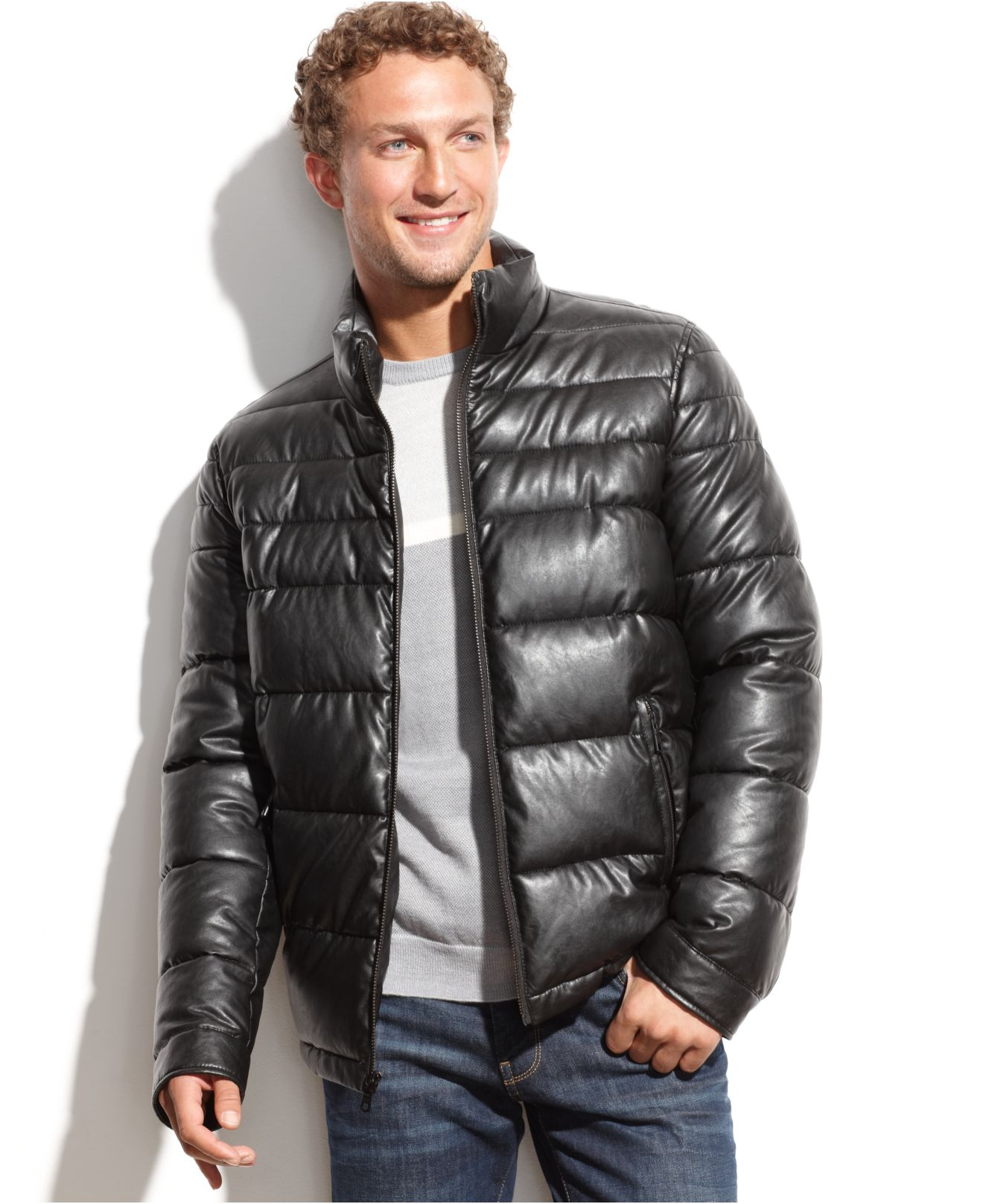 Lyst - Tommy Hilfiger Faux Leather Puffer Jacket in Black for Men