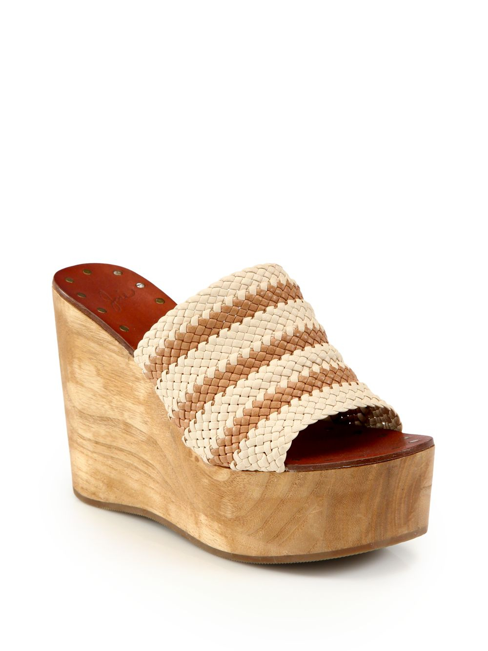 Joie Woven Leather Wood Platform Wedge Sandals in Multicolor (blush) | Lyst